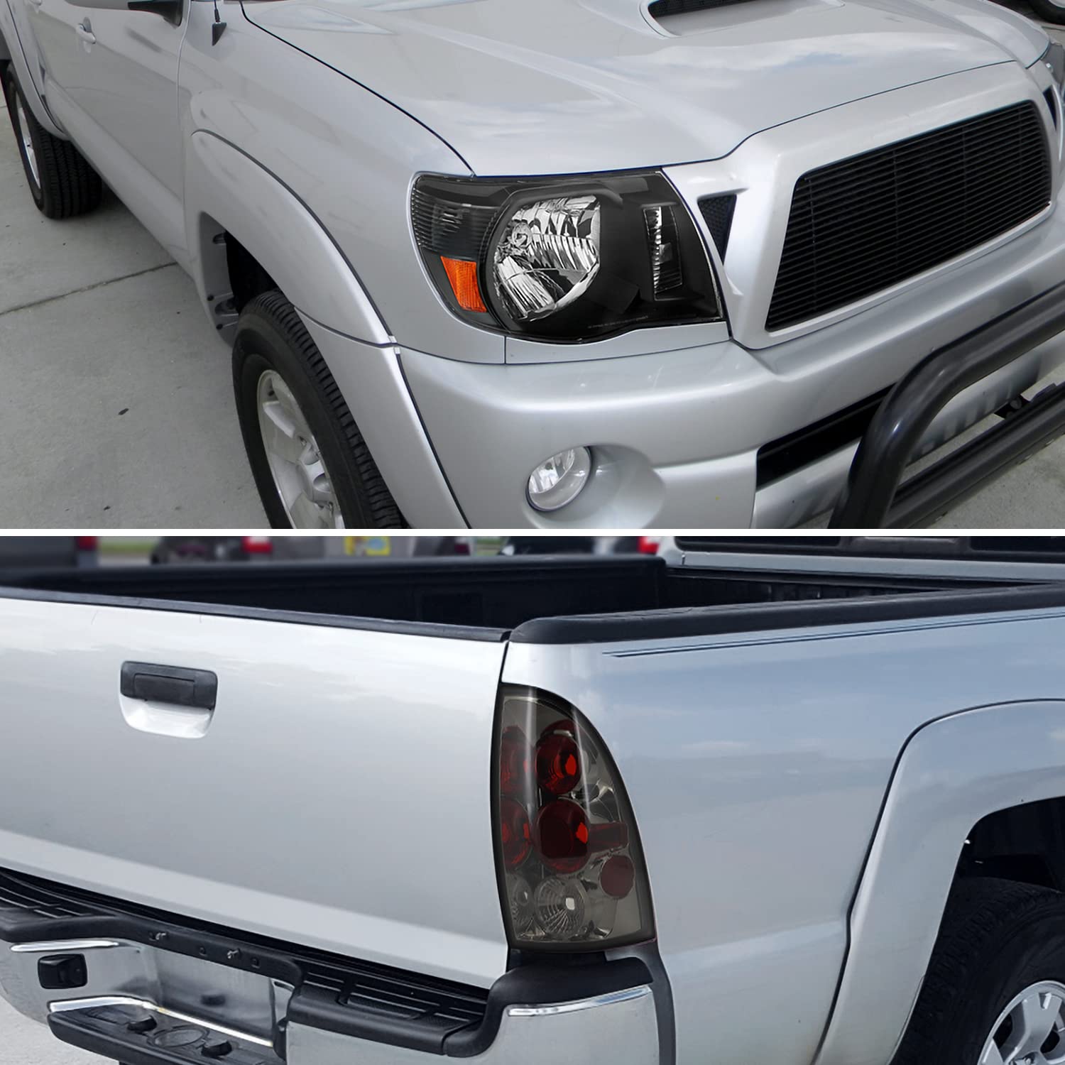Spec-D Tuning JDM Black Crystal Headlights & Smoked Altezza Tail Lamps for Toyota Tacoma - Upgrade Your Truck's Style & Night Visibility for Off-Roading & Daily Driving
