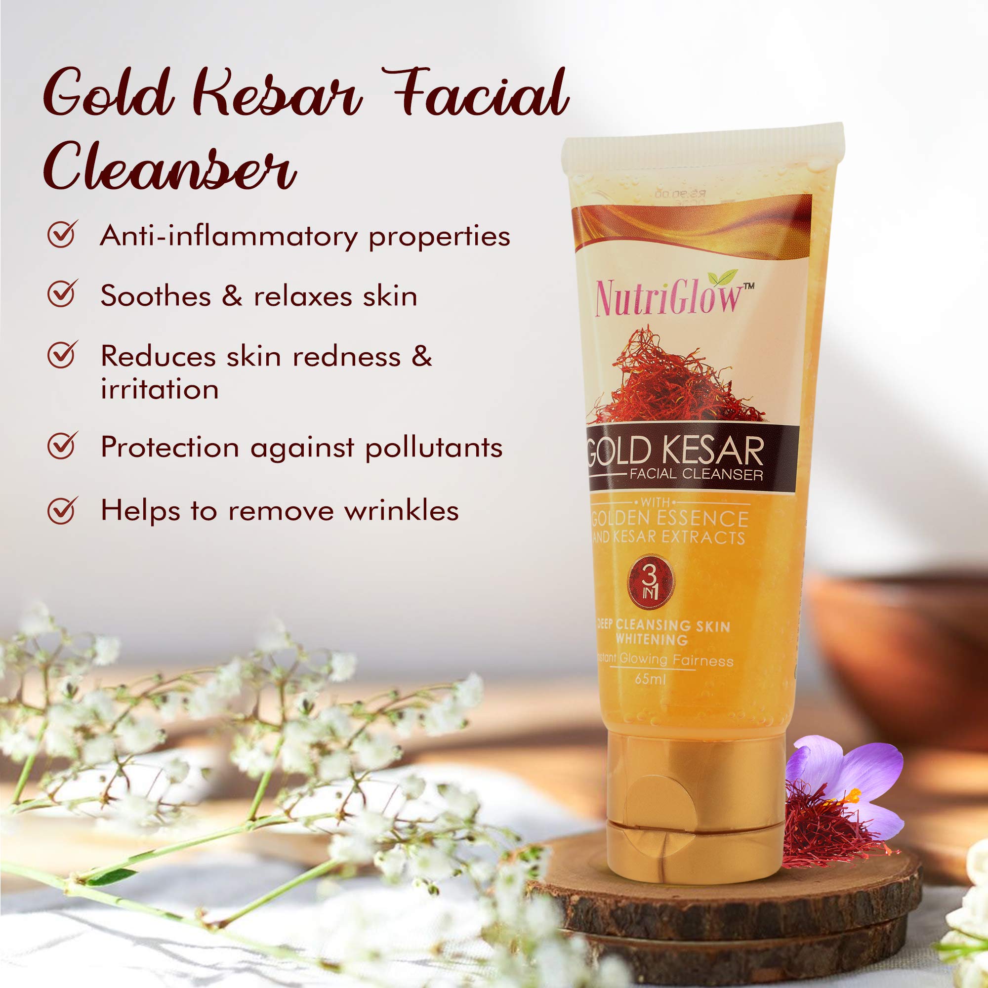 NutriGlow Diamond Radiance Face Wash with Neem, Tulsi & Wild Turmeric - Reduces Pigmentation, Fights Pollution & Dust - 65ml (Pack of 3) - Perfect for Daily Cleansing & Brightening Skin