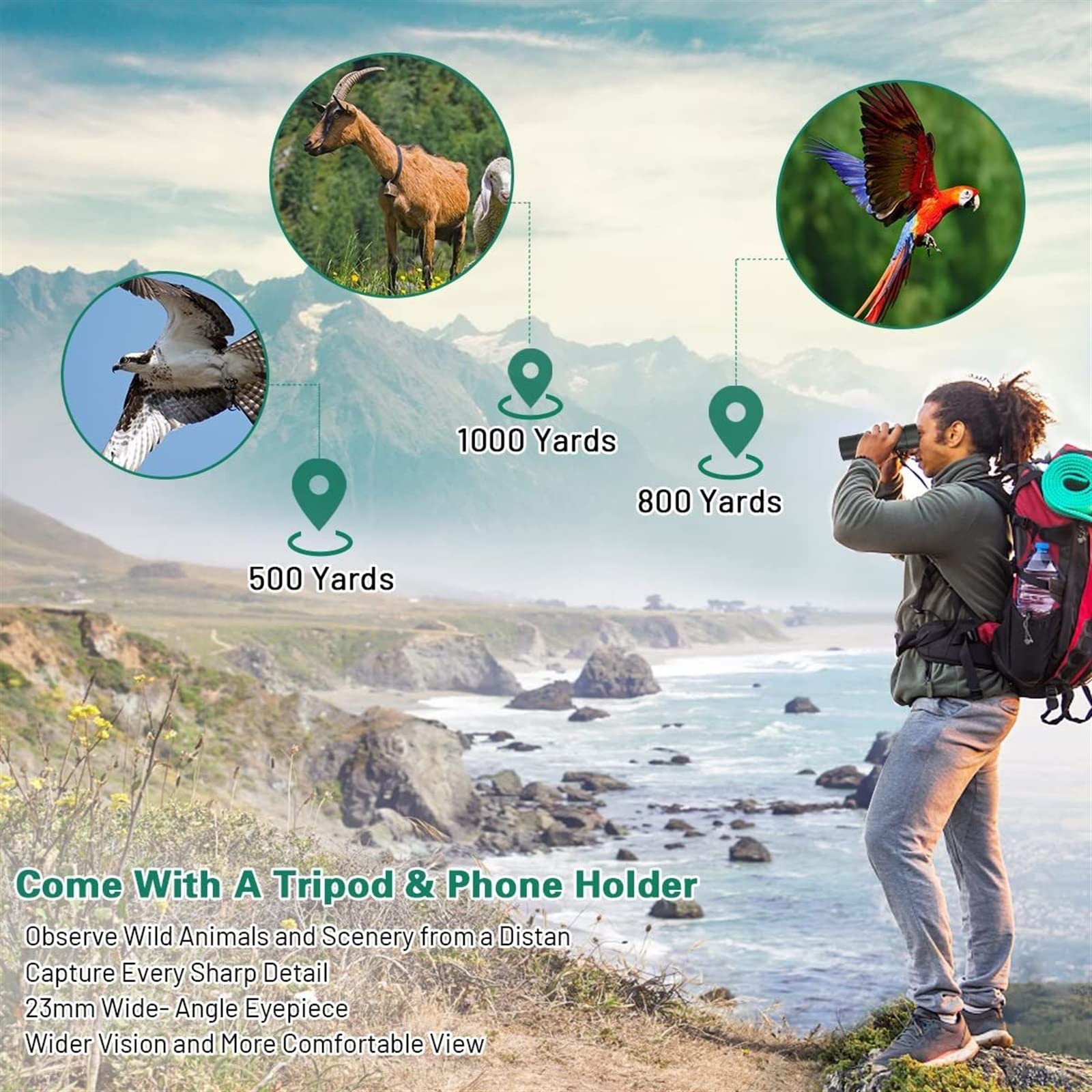 High Power Monocular Telescope with Tripod & Phone Holder - Portable 12x50 Zoom for Bird Watching, Hunting, Hiking & Outdoor Adventures