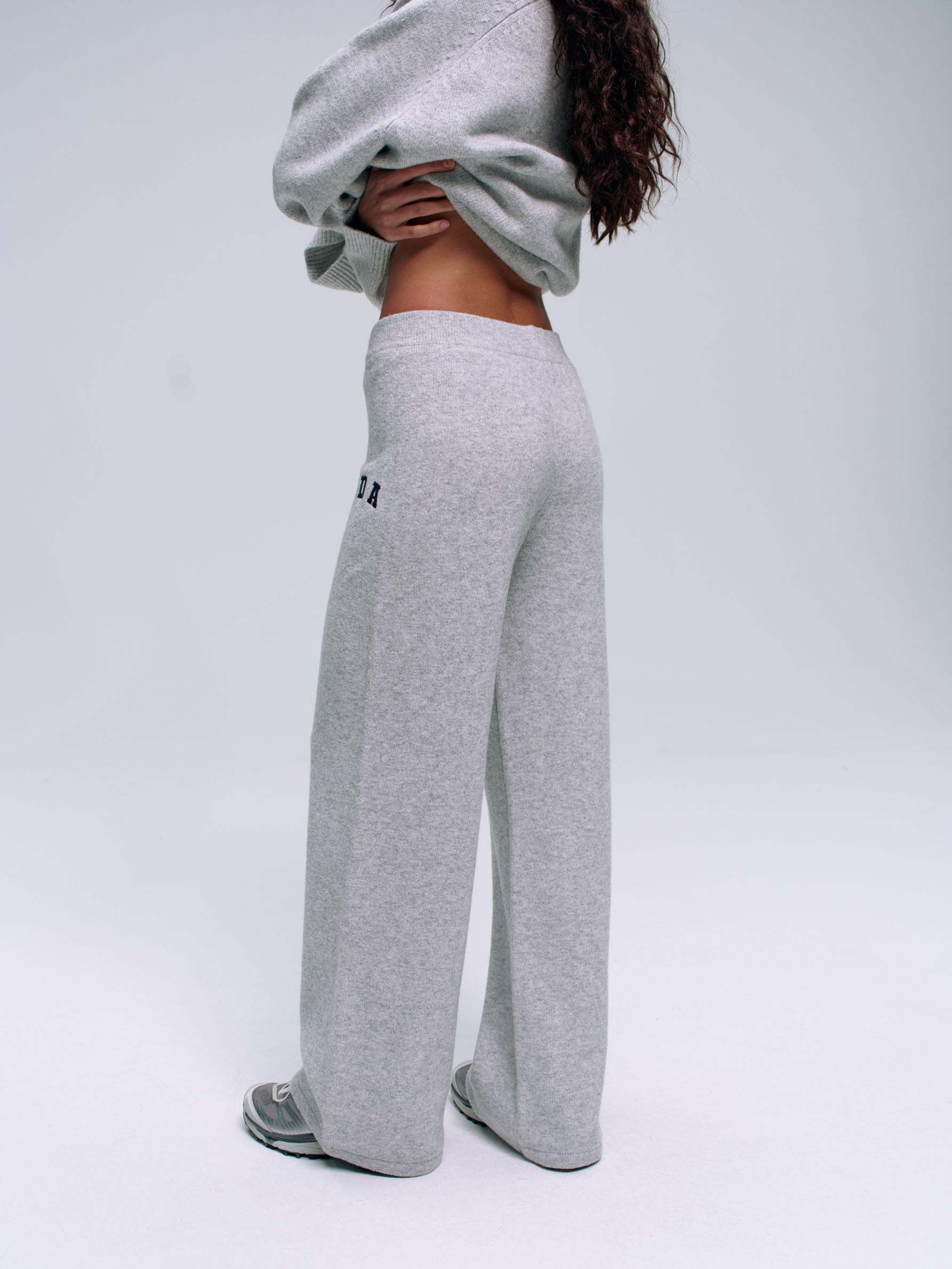 ADA Knit Straight Leg Sweatpants for Women - Light Grey Melange & Navy Blue | Comfortable Casual Lounge Pants for Yoga, Running, and Home Wear