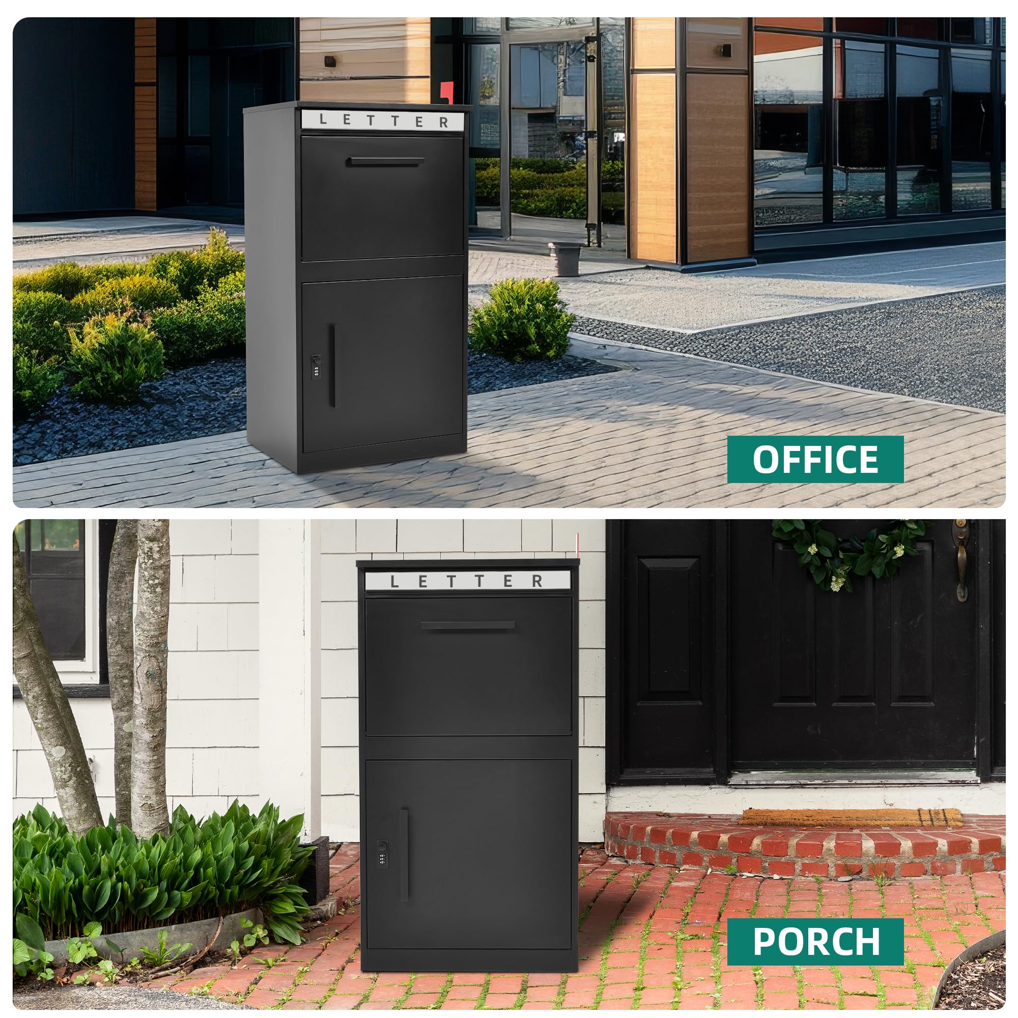 YITAHOME 18.9x15x35.4 Inch Large Outdoor Package Delivery Box with Coded Lock - Waterproof Anti-Theft Parcel Drop Box for House, Porch, Curbside - Perfect for Secure Online Shopping Deliveries & Contactless Package Storage - Black