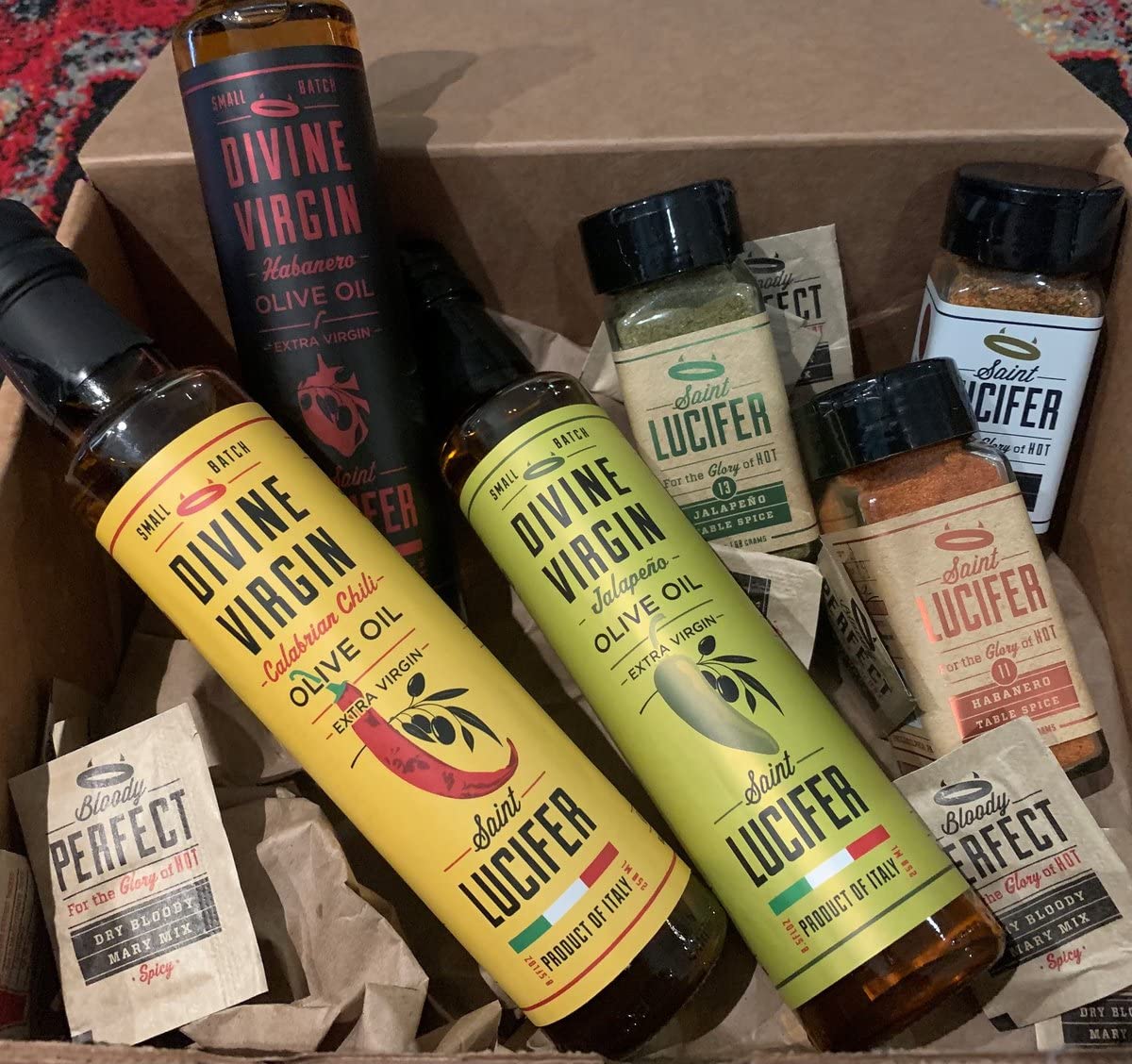 Premium Saint Lucifer Spice Italian EVOO Trio Gift Set - Habanero, Jalapeno & Calabrian Extra Virgin Olive Oils with 3 Signature Spice Blends | Gourmet Cooking, Salad Dressing & Dipping Oil Set for Foodies