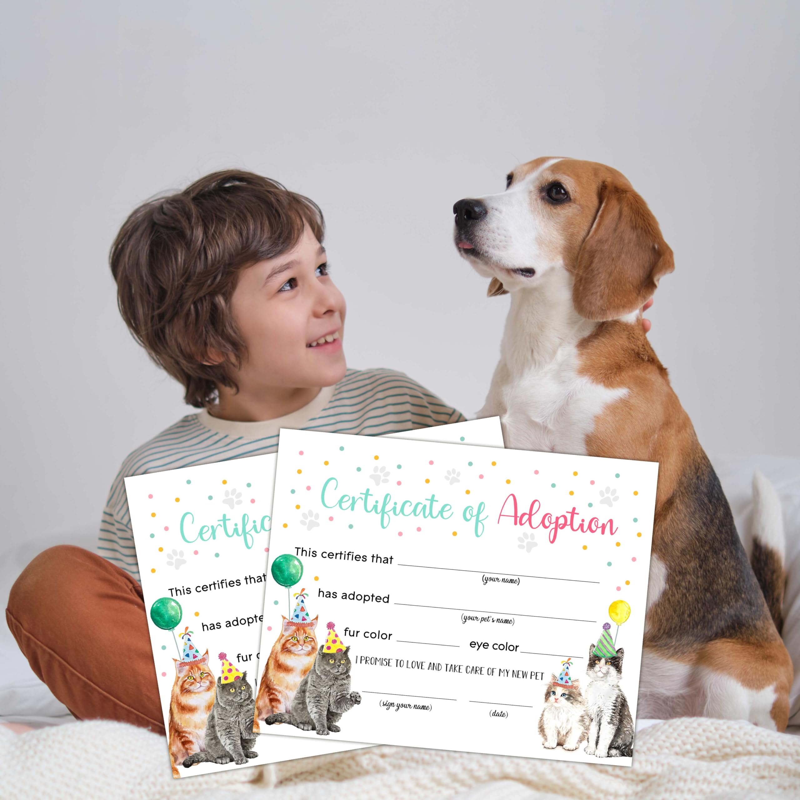 Adopt A Cat Certificate - 10 Pack Pet Adoption Certificates for Girls, Cat Kitten Adoption Party Decorations & Birthday Party Favors Supplies - Perfect for Adoption Events, Birthday Parties & Gift Giving (CC04)
