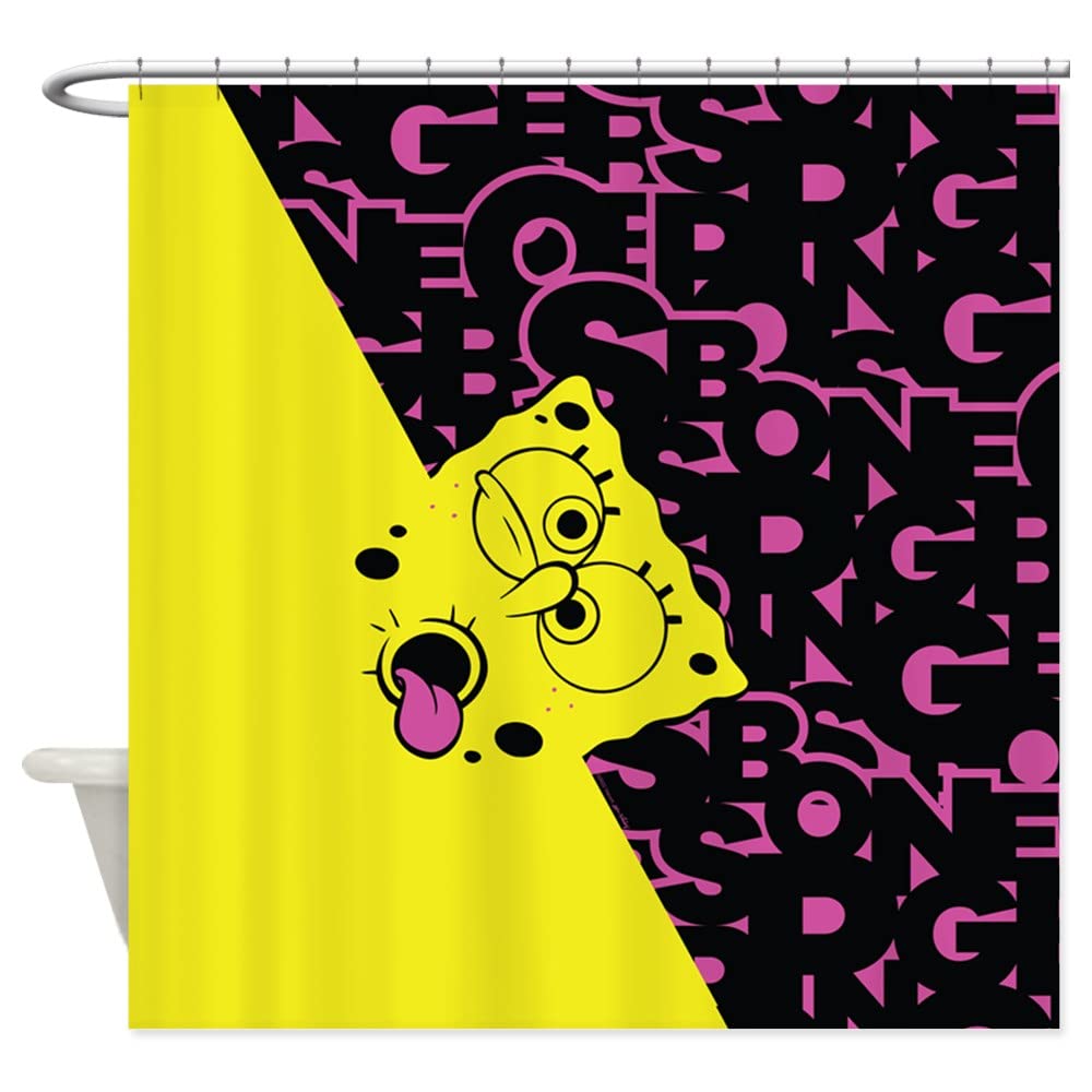 Spongebob Squarepants Funny Tongue Out Fabric Shower Curtain - Cartoon Bathroom Decor for Kids & Adults - Waterproof Polyester with Hooks - Perfect for Bath, Beach House & Themed Rooms