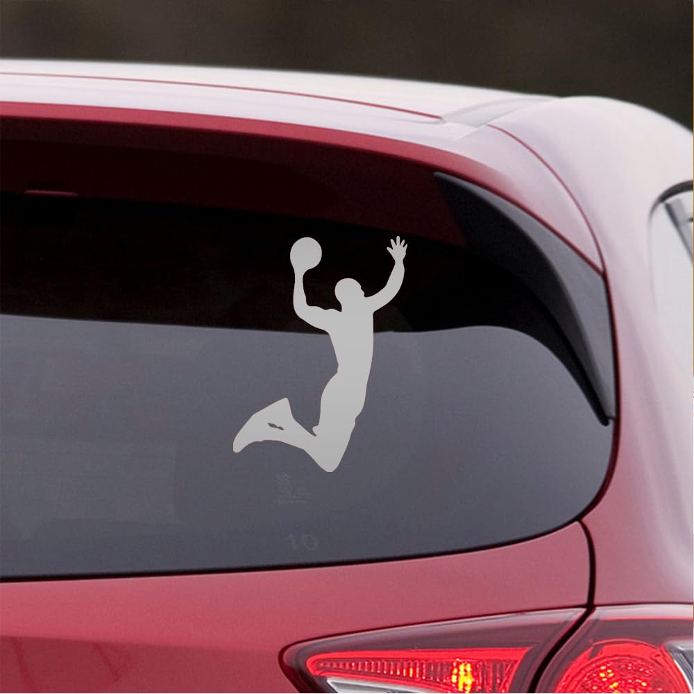 Premium Metallic Silver Basketball Dunk Vinyl Decal Stickers (Set of 2) - Waterproof, Durable for Laptop, Phone, Helmet, Car Window, Bumper, Mug, Cup, Door & Wall Decoration - Perfect for Sports Fans, Home Decor & Gift Giving