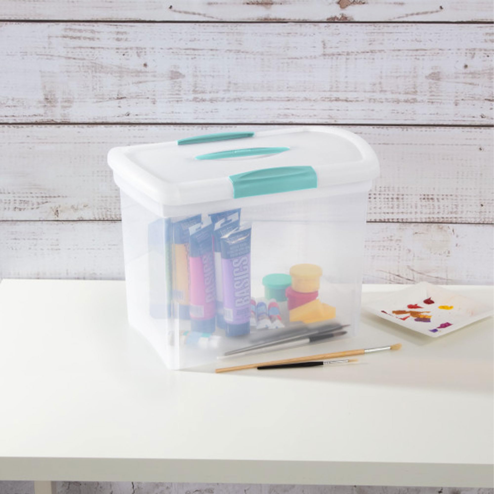 Sterilite Large Nesting ShowOffs Stackable Storage Bins with Latching Lid & Handles - 12-Pack Clear Plastic Organizer Boxes for Files, Toys, Office & Home Organization - Perfect for Closet, Garage & Classroom Storage