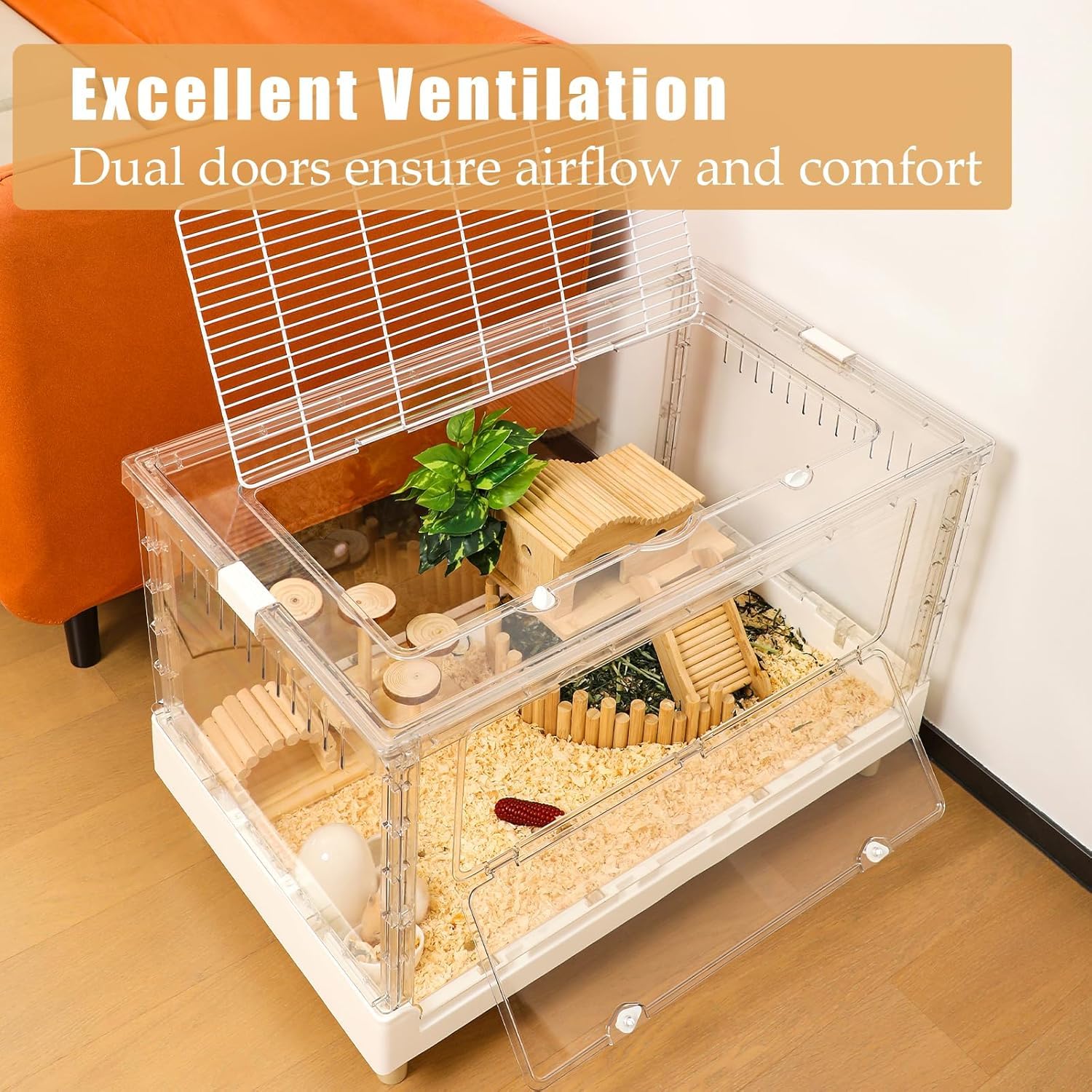 Acrylic Small Animal Cage - Large Transparent Hamster, Guinea Pig, Gerbil, Hedgehog, Rat & Mouse Habitat | Stackable, Extendable Pet Enclosure for Dwarf Hamsters, Ferrets, Bunnies, Quails & Birds | Perfect for Home, Office or Classroom Pet Keeping