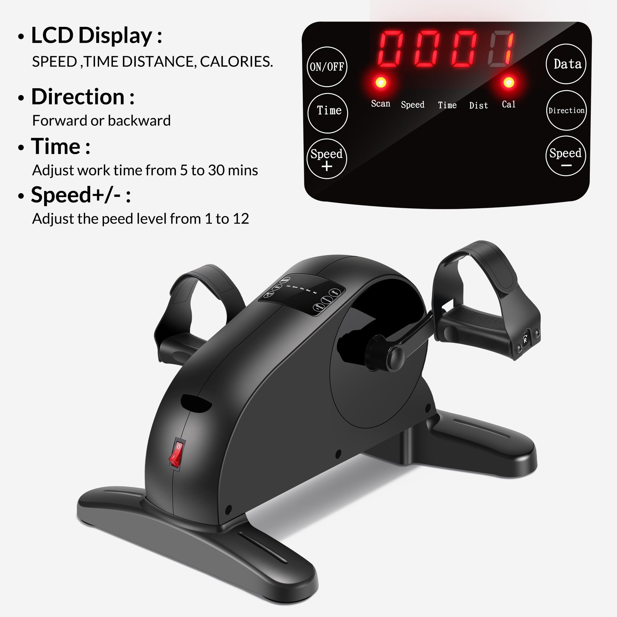 Electric Pedal Exerciser - Mini Motorized Exercise Bike for Leg & Arm Workout - Low Impact Home & Office Fitness Equipment for Seniors & Rehab
