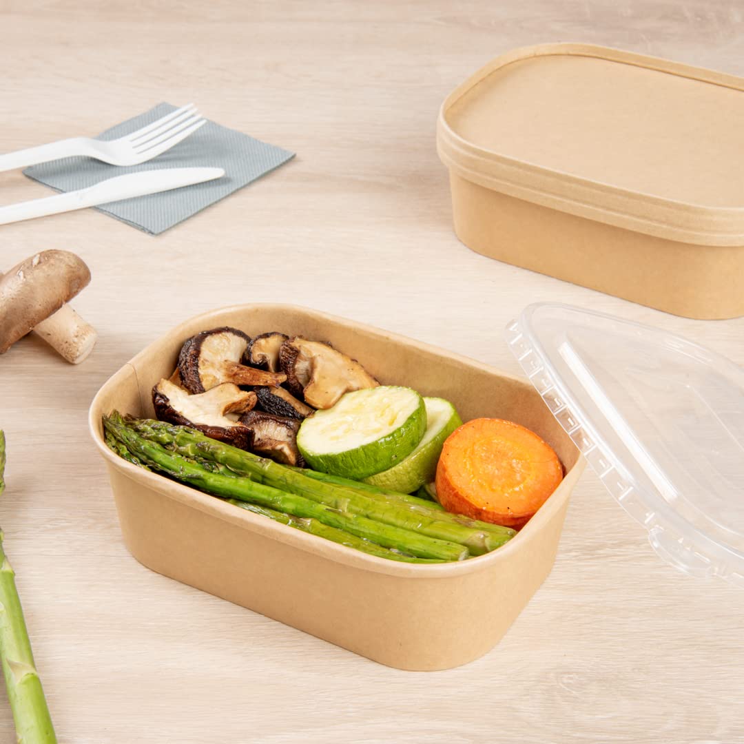 Restaurantware Bio Tek 22oz Eco-Friendly Disposable Food Containers - 100 Pack PE Coated Kraft Paper Bowls for Takeout, Freezer Safe, Hot & Cold Foods (Lids Sold Separately) | Perfect for Restaurants, Catering, Meal Prep & Picnics