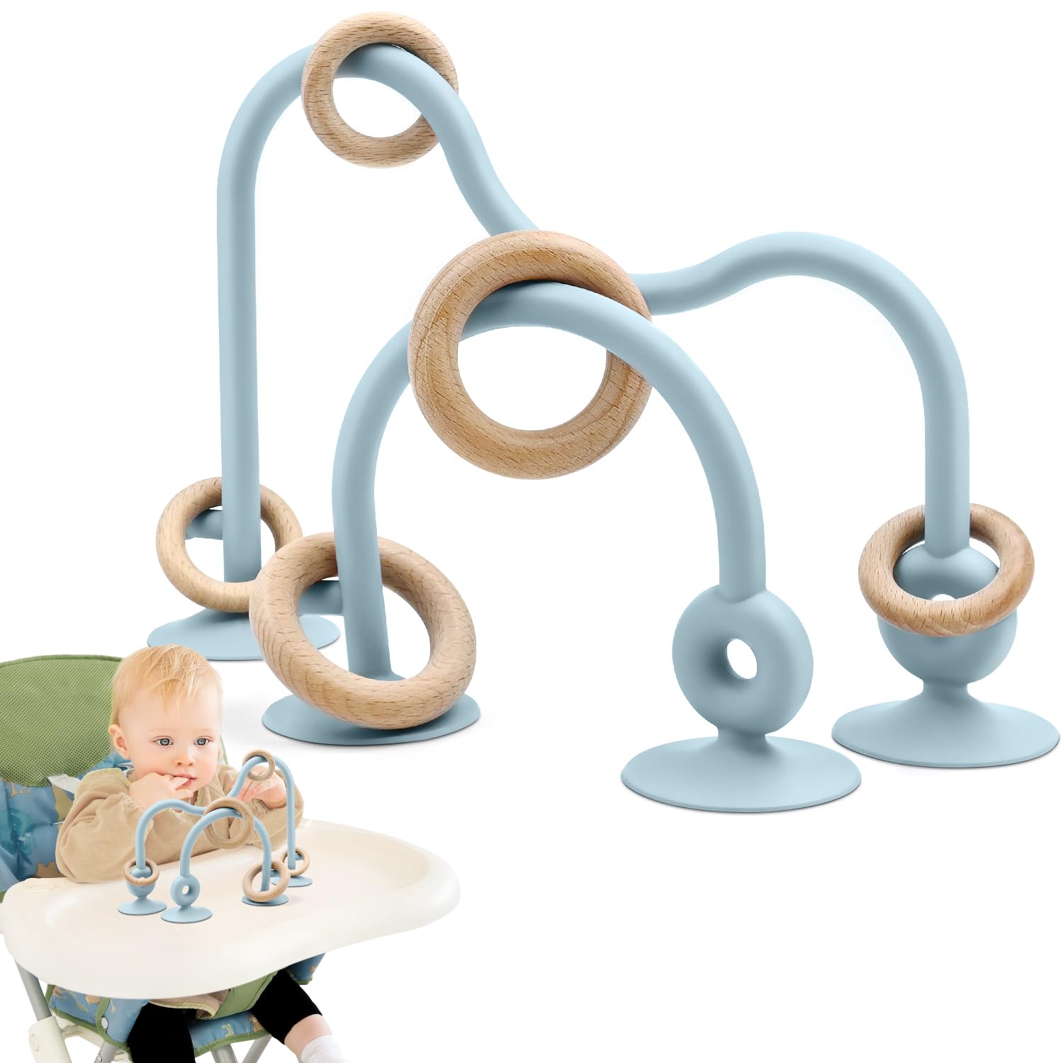 Baby Sensory Teething Chew Toy - Food Grade Silicone Teether with Oak Loop for Infants 6-24 Months | Montessori Educational High Chair Suction Toy & Bath Toy for Toddlers | Perfect for Soothing Gums, Playtime & Parent-Child Bonding (Blue)