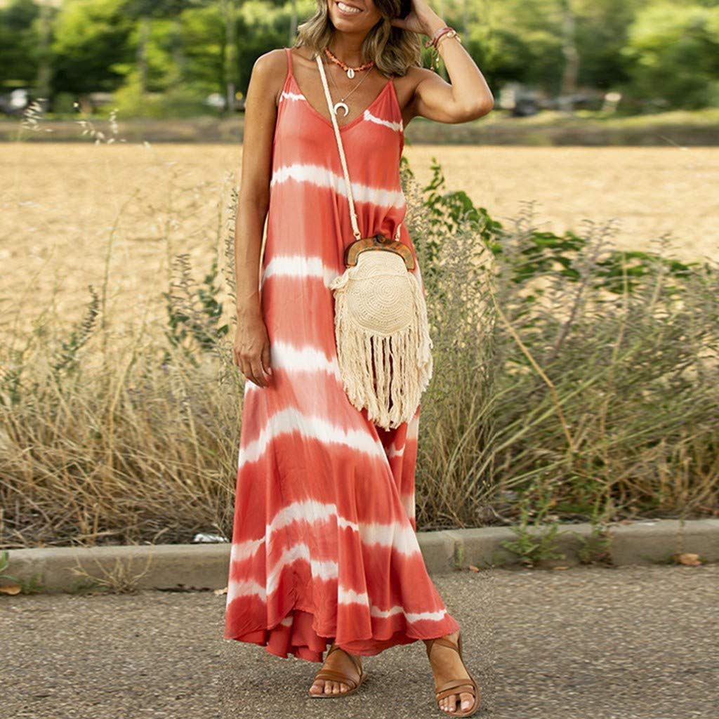 Plus Size Women's Mini Dress - Gradient Tie-Dye Striped V-Neck Loose Maxi Dress (Sizes S-5XL) | Summer Casual Outfit for Teens & Young Adults | Perfect for Beach, Parties & Everyday Wear