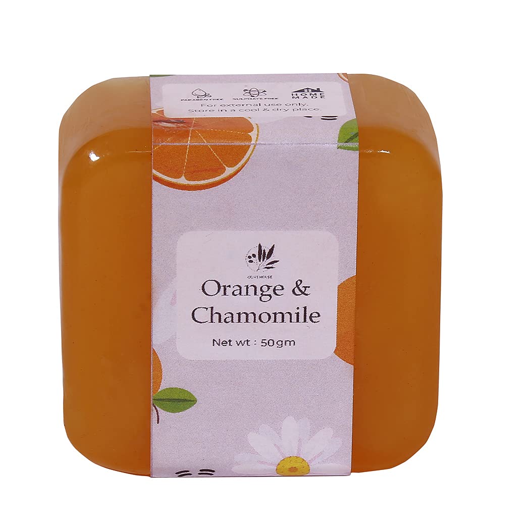 Olive House Orange Chamomile Soap - 50gm Natural Handmade Soap for Dry & Sensitive Skin | Gentle Cleansing, Moisturizing, Aromatherapy | Perfect for Bath, Shower & Gift Giving