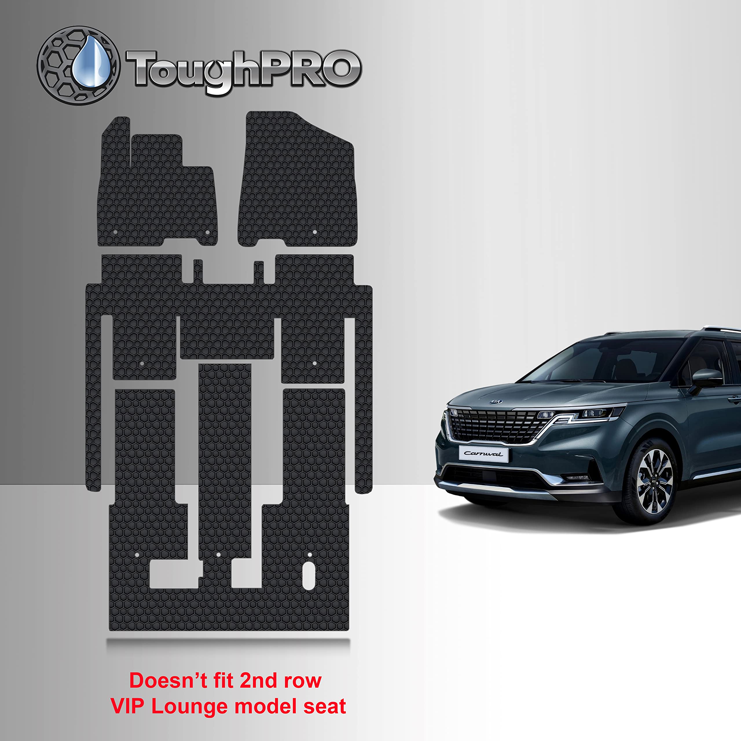 TOUGHPRO All Weather Heavy Duty Black Rubber Floor Mats - 1st, 2nd & 3rd Row Compatible with KIA Carnival 8 Seater (2022-2025 Models) | Perfect for Family Road Trips, Daily Commutes & Outdoor Adventures