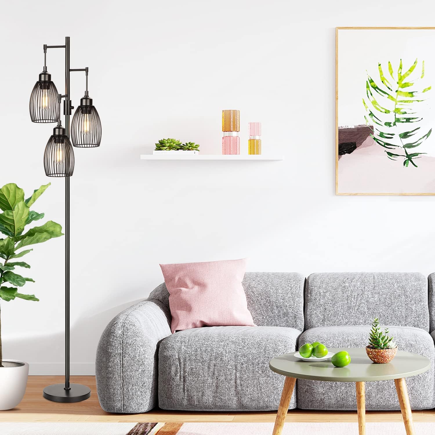 68’’ Dimmable LED Floor Lamp with 3 x 800LM Edison Bulbs - Industrial Rustic Standing Lamp for Living Room & Bedroom - Perfect for Reading, Relaxing, and Home Decor