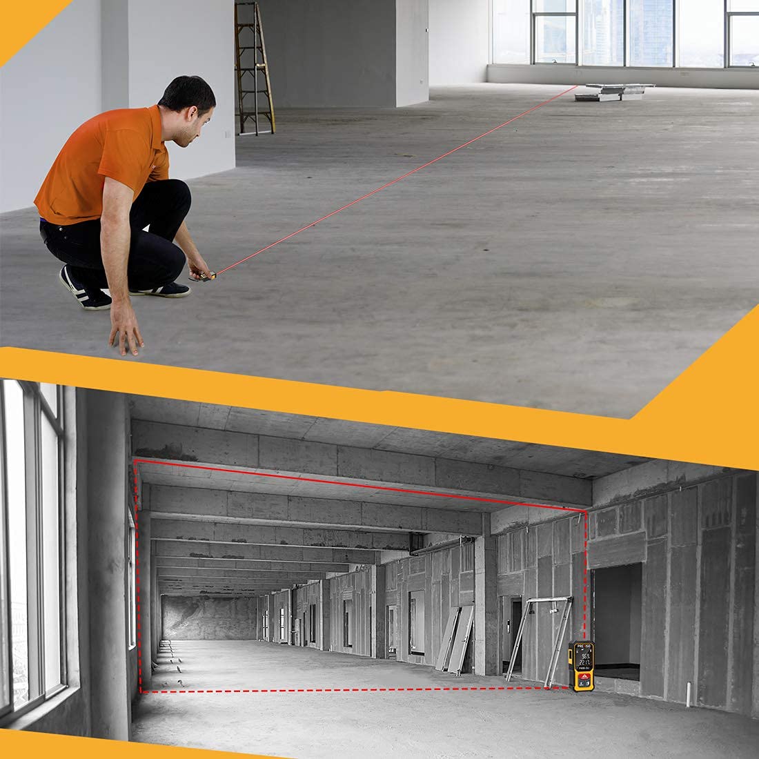 PREXISO Mini Laser Measurement Tool - 135Ft Rechargeable Laser Distance Meter with Ft/Ft+in/in/M Units | High Accuracy for Distance, Area, Volume & Pythagorean Modes | Perfect for Construction, Home Improvement & DIY Projects