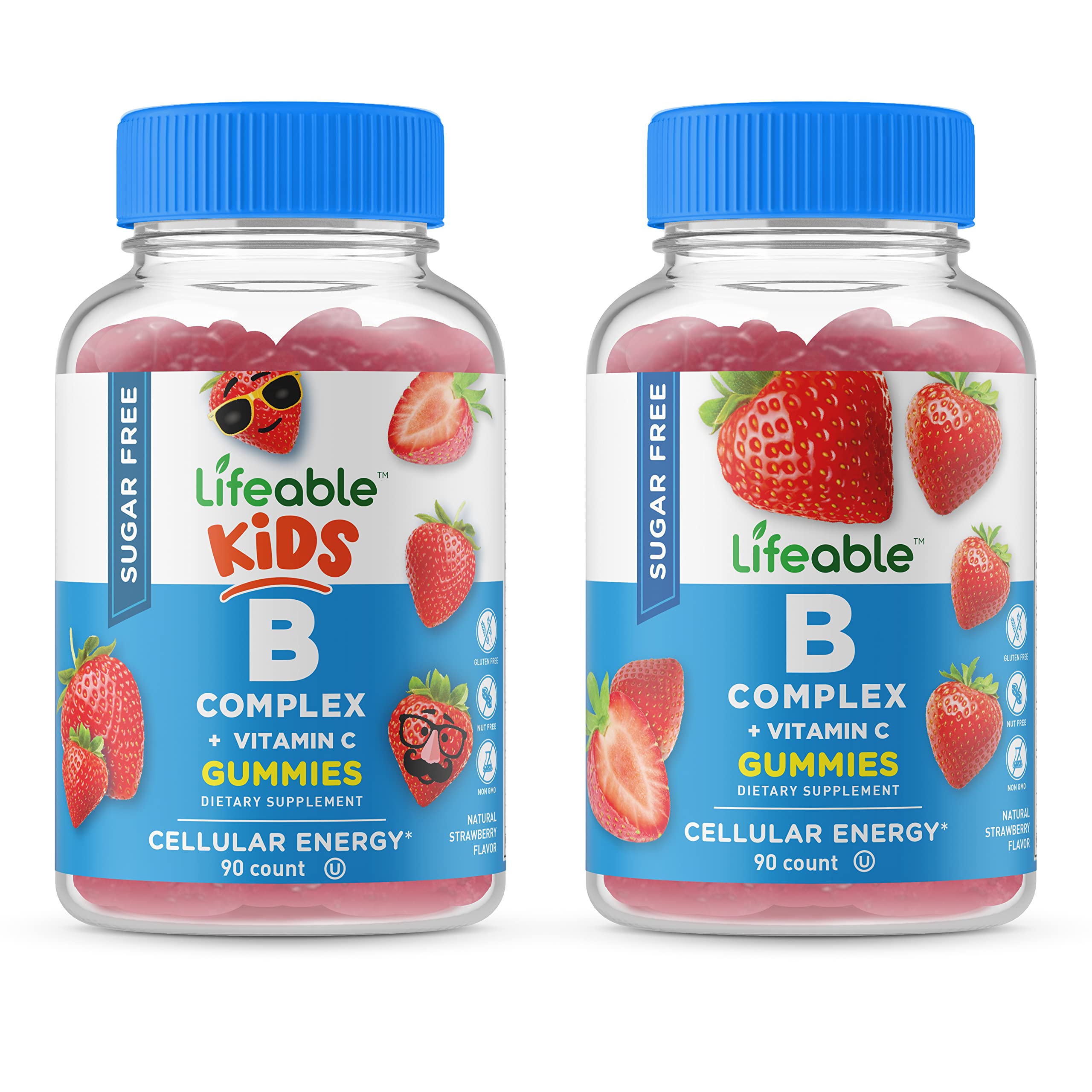 Lifeable Sugar Free B Complex Kids & B Complex Gummies Bundle - Natural Flavor Vitamin Supplement for Kids & Adults - Gluten Free, Vegetarian, Non-GMO Chewable Vitamins - Supports Energy & Immune Health for School, Work & Active Lifestyles