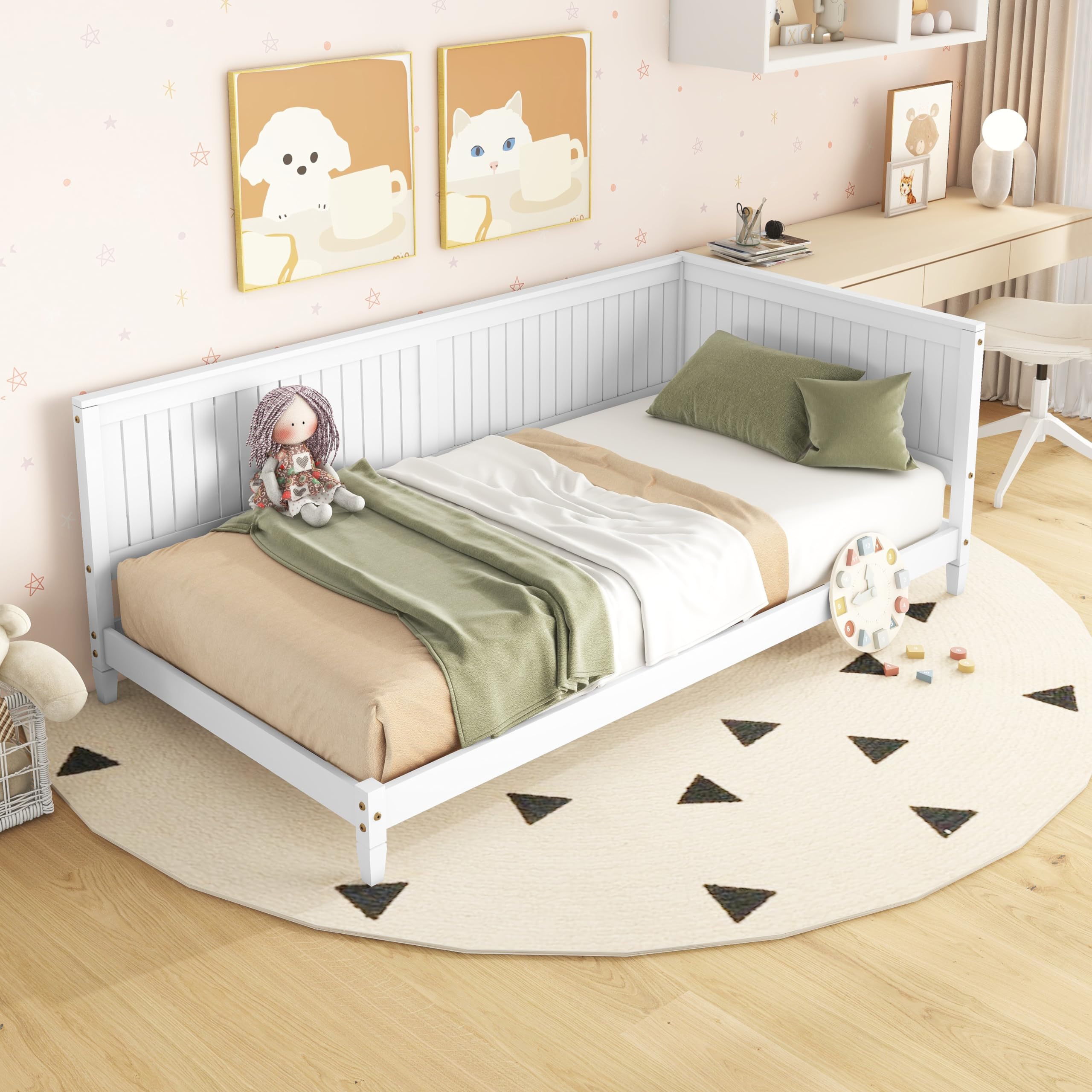 Twin Daybed Frame with Backrest - White Wood Sofa Bed for Kids & Teens - Living Room & Bedroom Use