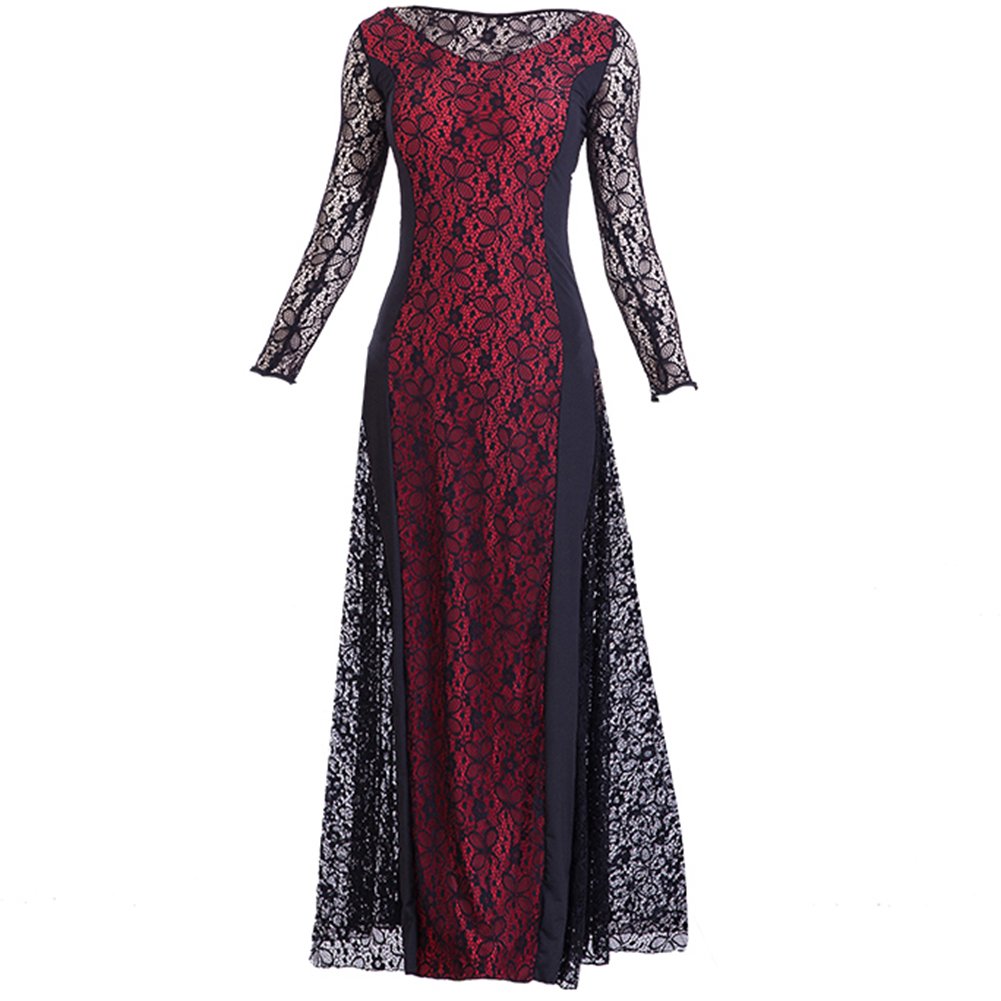 Elegant Floral Ballroom Dance Dress for Women - Modern Waltz & Foxtrot Competition Gown with Lace Details | Perfect for Standard Ballroom Performances & Dance Events