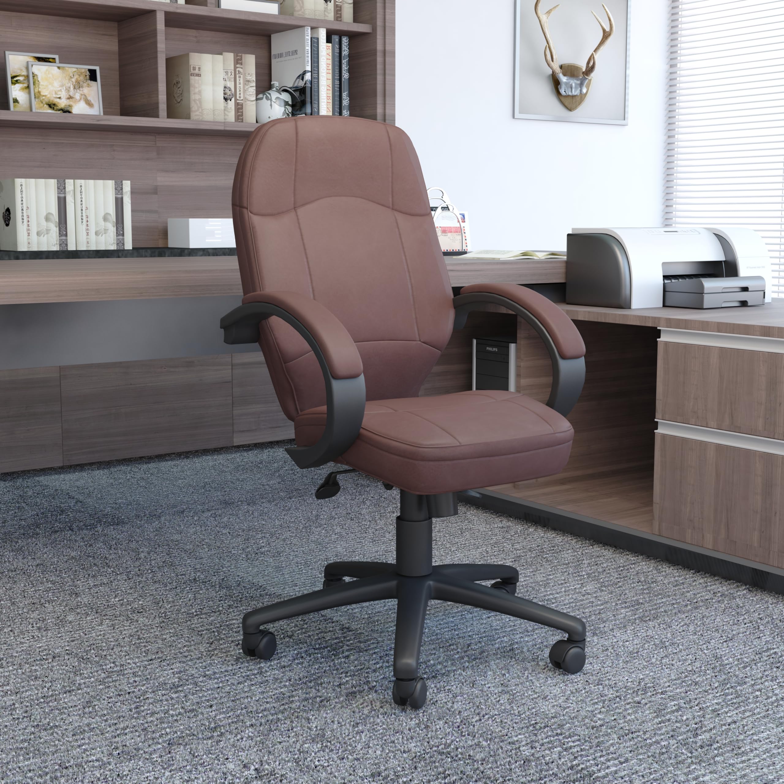 Premium LeatherPlus Executive Office Chair in Bomber Brown - Ergonomic High-Back Swivel Chair for Home Office, Conference Room & Professional Workspaces