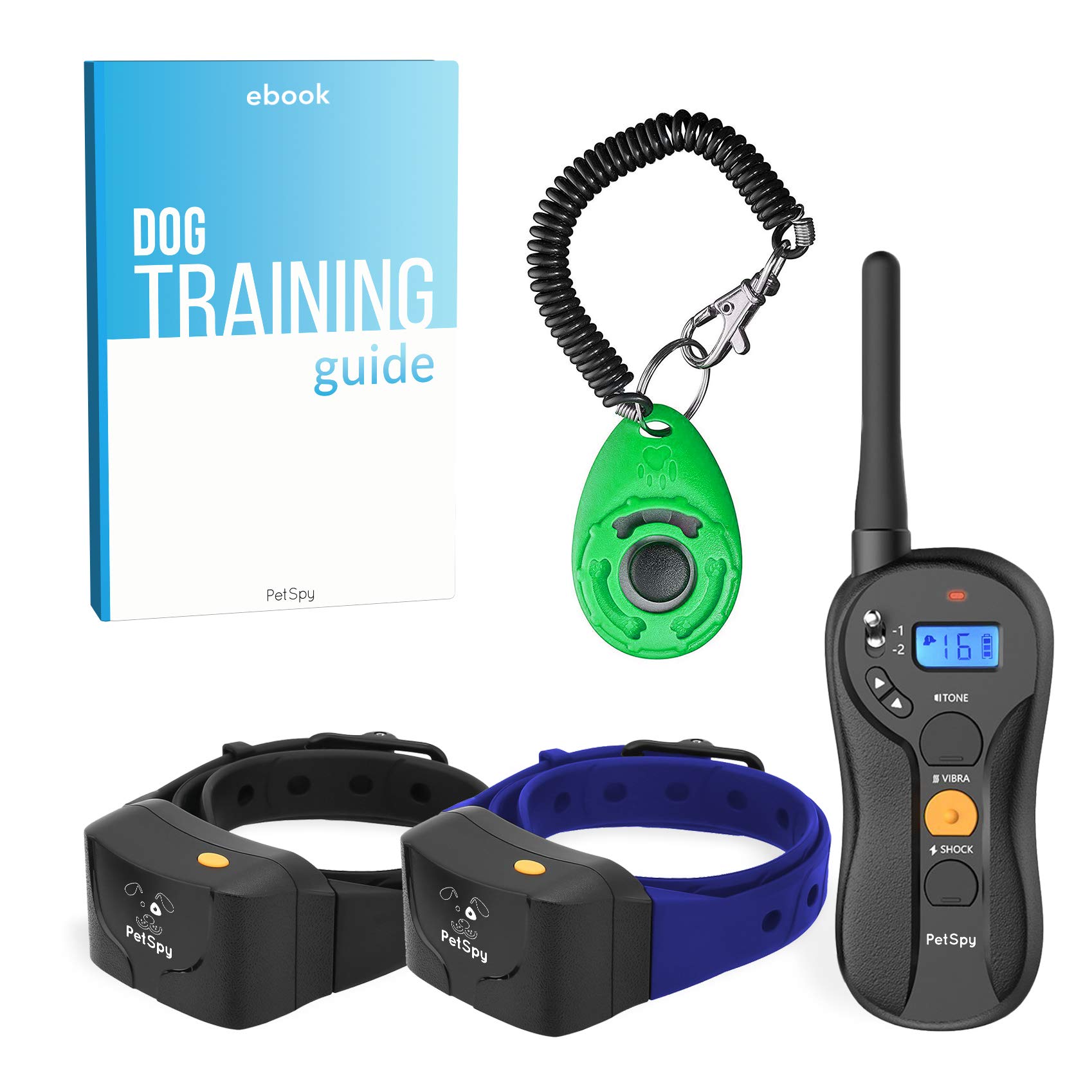PetSpy P620 Rechargeable & Waterproof Dog Training Shock Collar with Remote - Vibration, Electric Shock & Beep Modes for Medium to Large Dogs (10-140 lbs) - 2 Dog Bundle for Obedience & Behavior Training at Home or Outdoors