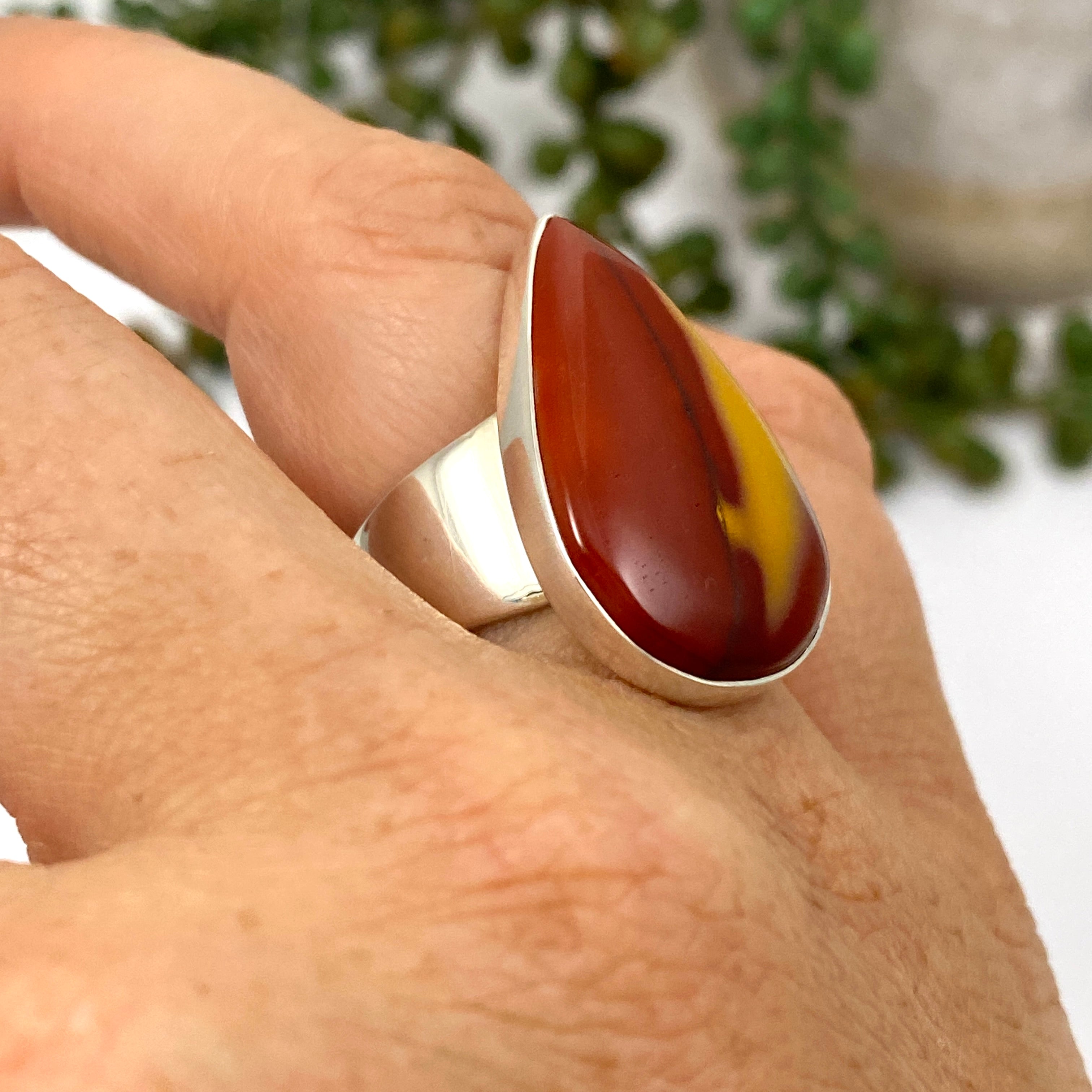 Natural Mookaite Teardrop Cabochon Sterling Silver Ring Size 7 - KRGJ3390 | Handmade Jewelry for Women, Boho Chic Accessory, Gift for Her, Perfect for Everyday Wear & Special Occasions