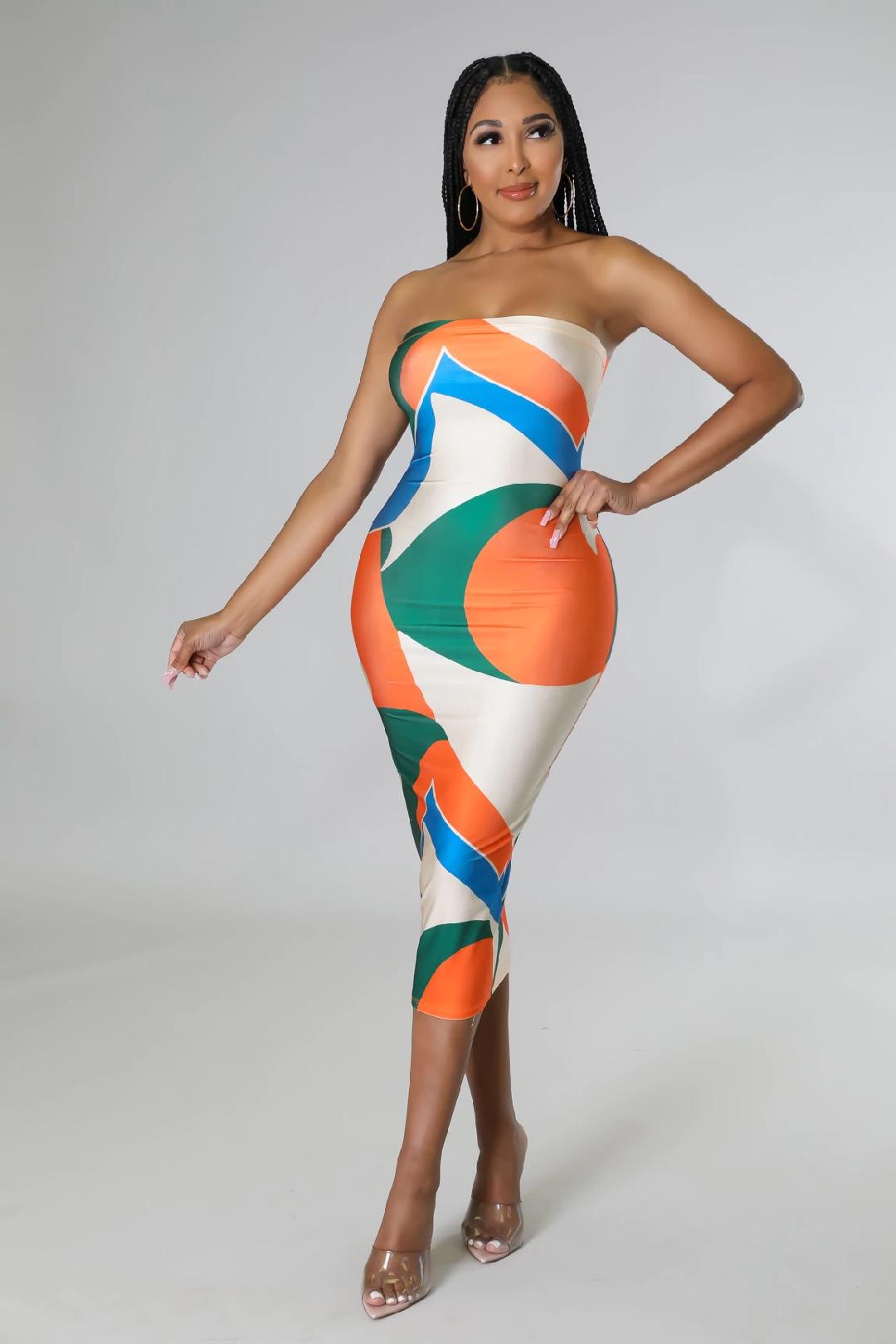 Stylish Orange and Green Floral Summer Dress for Women - Perfect for Beach Vacations, Parties & Casual Outings
