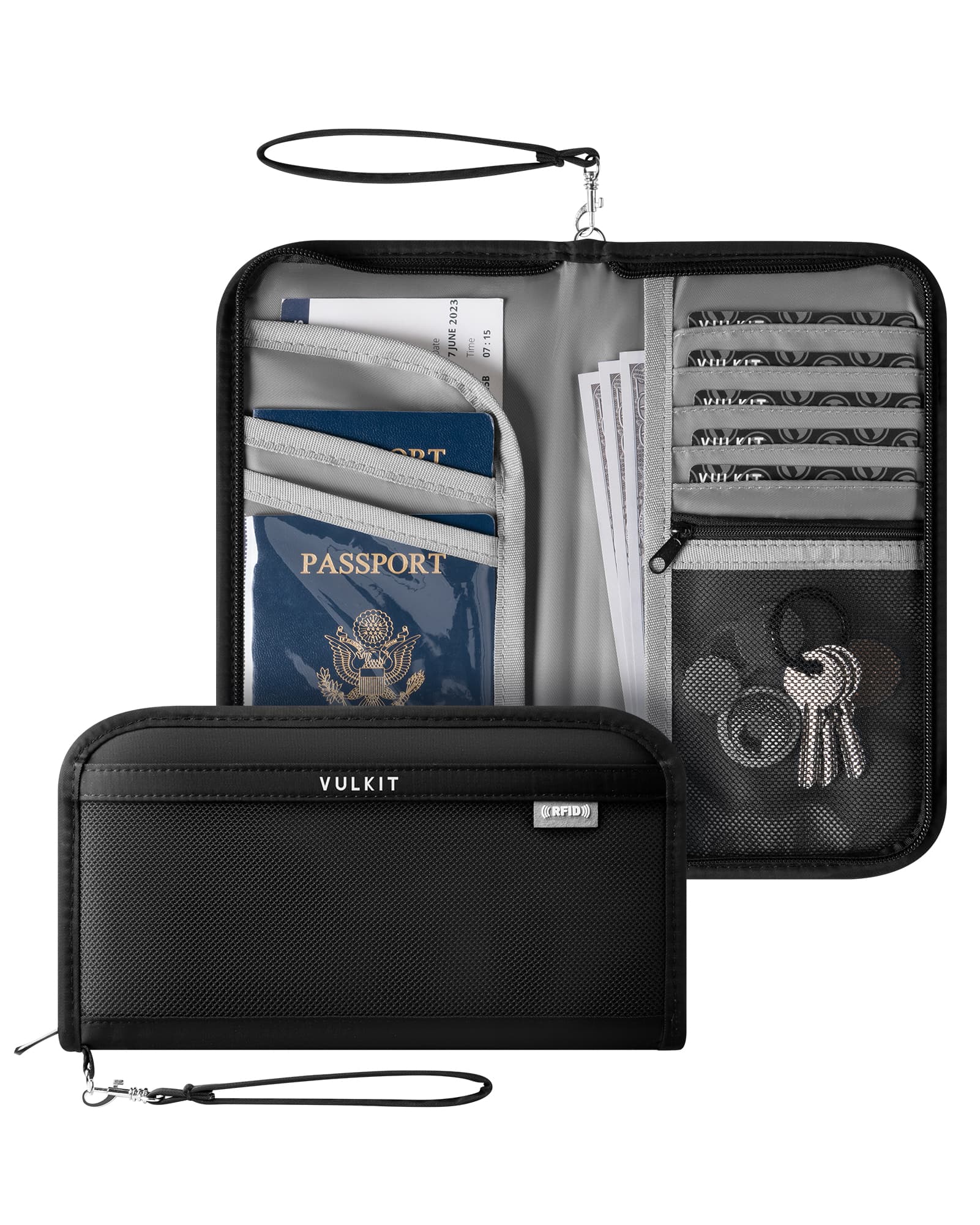 VPW106 RFID Blocking Family Passport Holder - Secure Travel Wallet Organizer with Wrist Strap for Passports, IDs & Credit Cards | Perfect for Family Vacations, International Trips & Air Travel