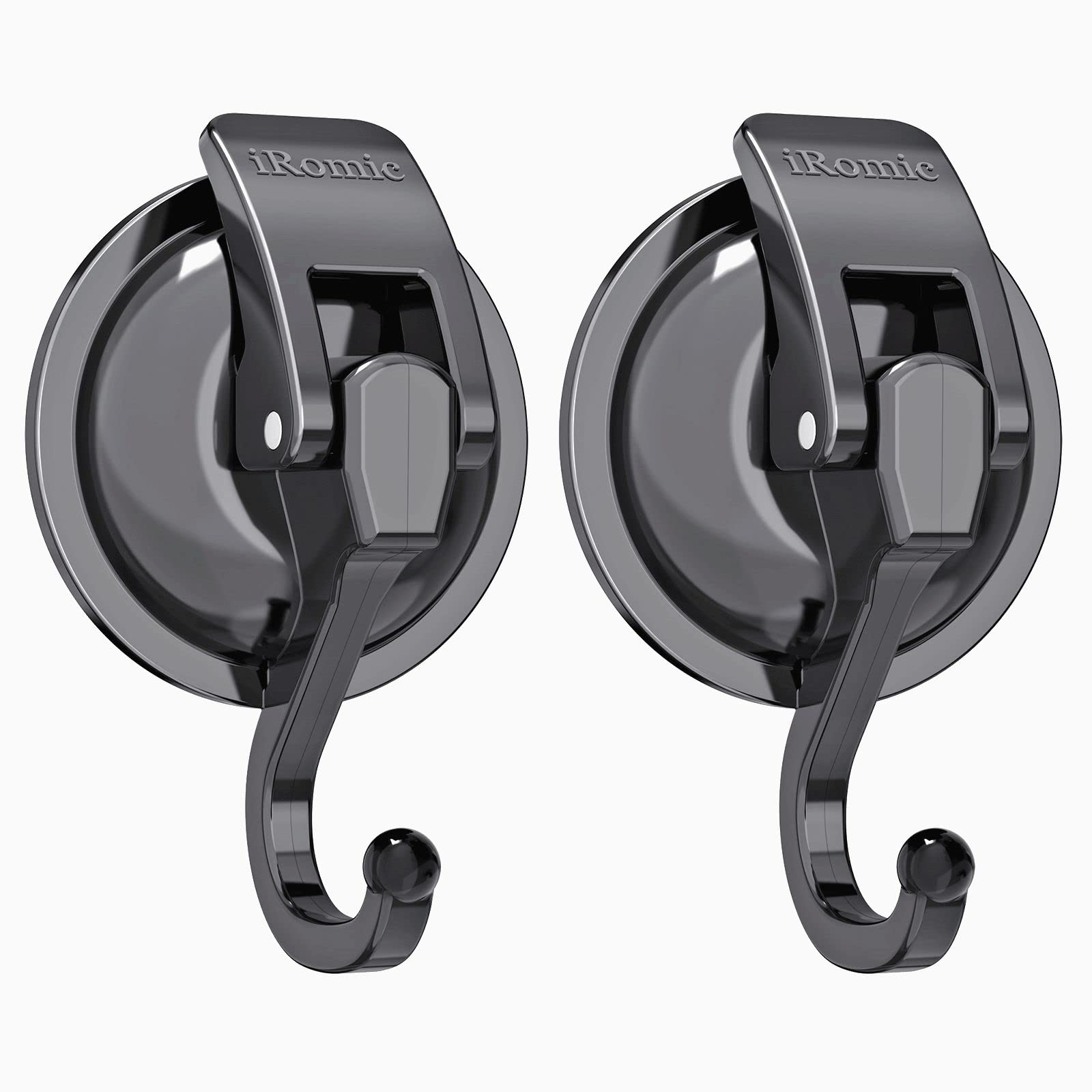 Heavy Duty Vacuum Suction Cup Hooks (2 Pack) - Strong Adhesive Hooks for Shower, Glass Window, Kitchen, Bathroom & Restroom Organization - Gunmetal Silver - Perfect for Hanging Towels, Robes, and Decor in Wet Areas