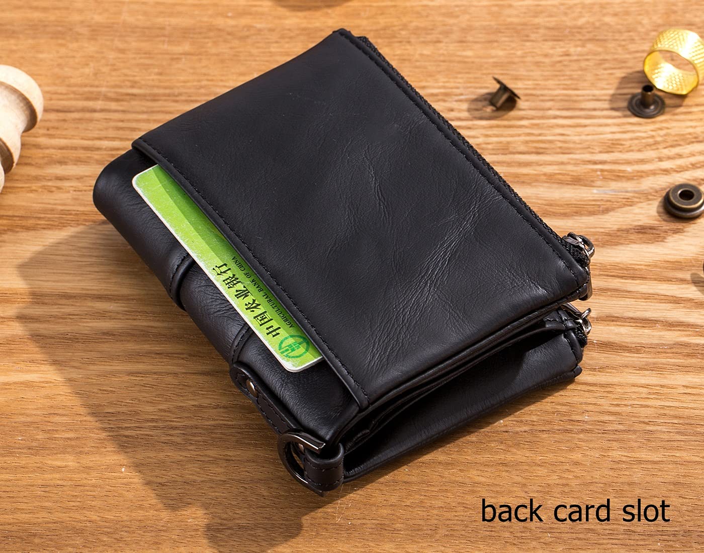 BULLCAPTAIN Genuine Leather RFID Blocking Anti-Theft Bifold Wallet for Men - Double Zipper Coin Purse with ID Window (Black) | Perfect for Travel, Business & Everyday Use