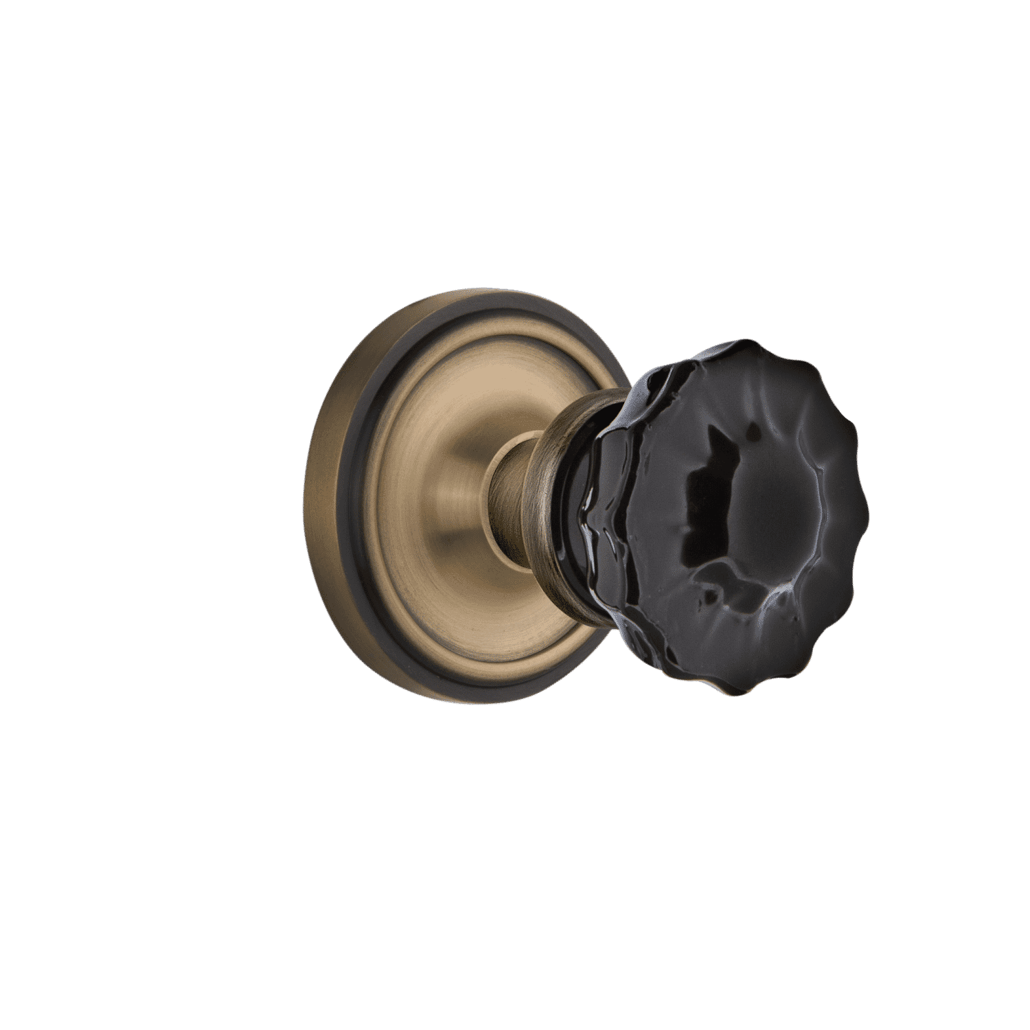 Antique Brass Classic Rosette with Black Crystal Knob - Elegant Cabinet & Drawer Pull for Vintage Home Decor