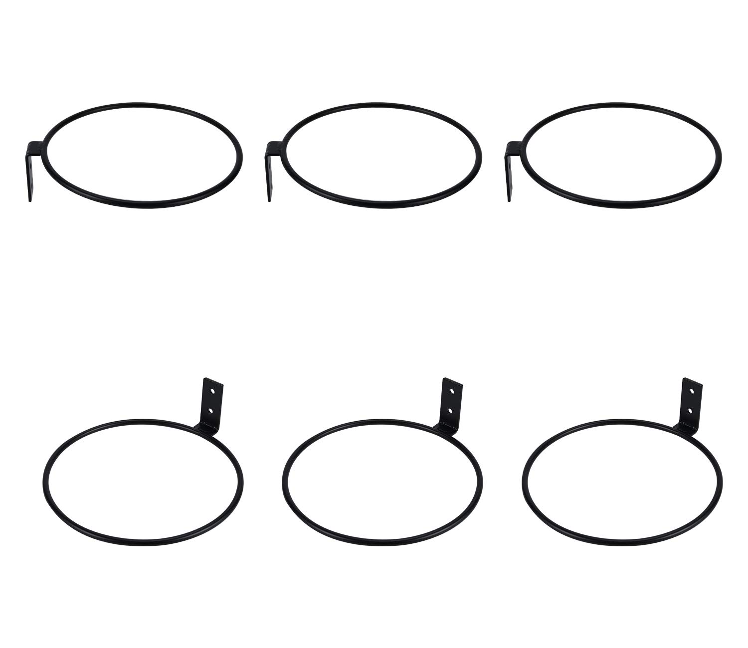TQVAI 6 Inch Flower Pot Holder - Wall Mounted Planter Ring Hanger with Hook Bracket (6 Pack, Black) - Perfect for Indoor/Outdoor Garden Decor, Balcony & Patio Plant Display