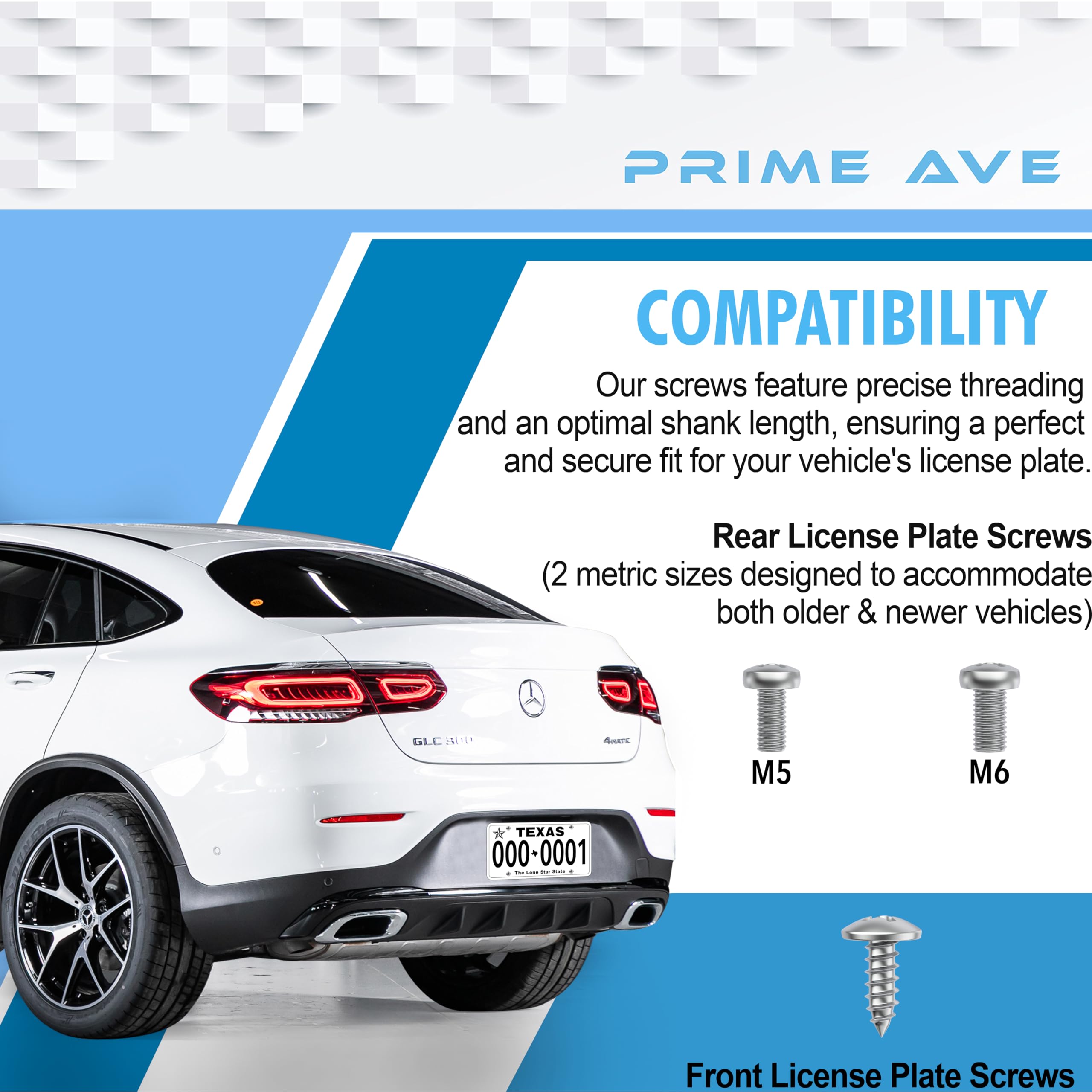 Premium Stainless Steel License Plate Screws - Rust Proof, Corrosion Resistant - Fits Mercedes Benz & Most Vehicles - Secure Front/Rear Plates, Frames & Covers (12 Pack) - Perfect for Car Registration, Vehicle Customization & Road Safety Compliance