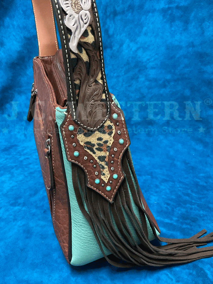 Nocona Women's Conceal Carry Leopard Tooled Satchel Purse - Brown Leather Crossbody Bag for Everyday Use, Travel & Outdoor Adventures