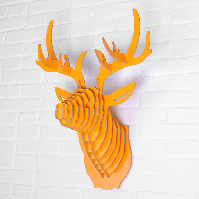 Hand Carved Deer Head Wood Sculpture - Natural Animal Wooden Wall Decor for Home & Office - DIY Wood Craft Model for Rustic Cabin, Hunting Lodge, or Farmhouse Style