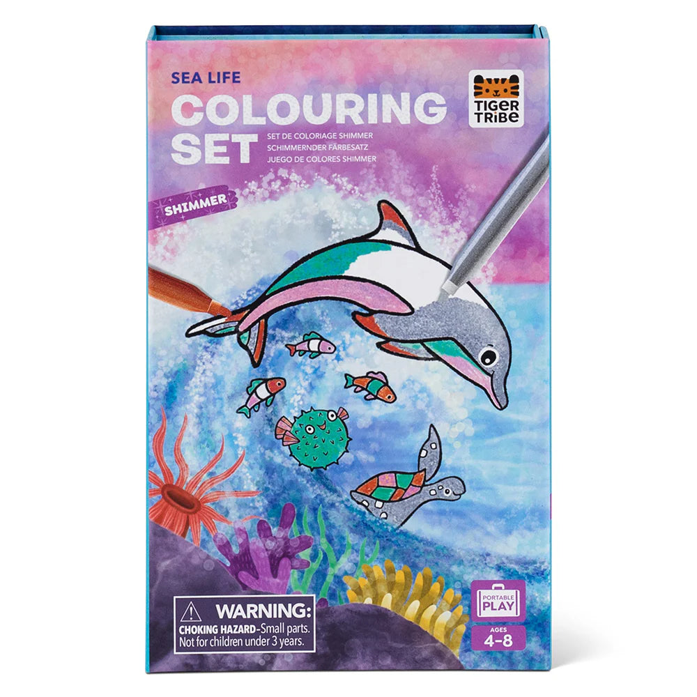 Tiger Tribe Shimmer Colouring Set - Sea Life Coloring Kit for Kids, Creative Art Activity for Ocean Lovers, Perfect for Birthday Gifts & Classroom Projects