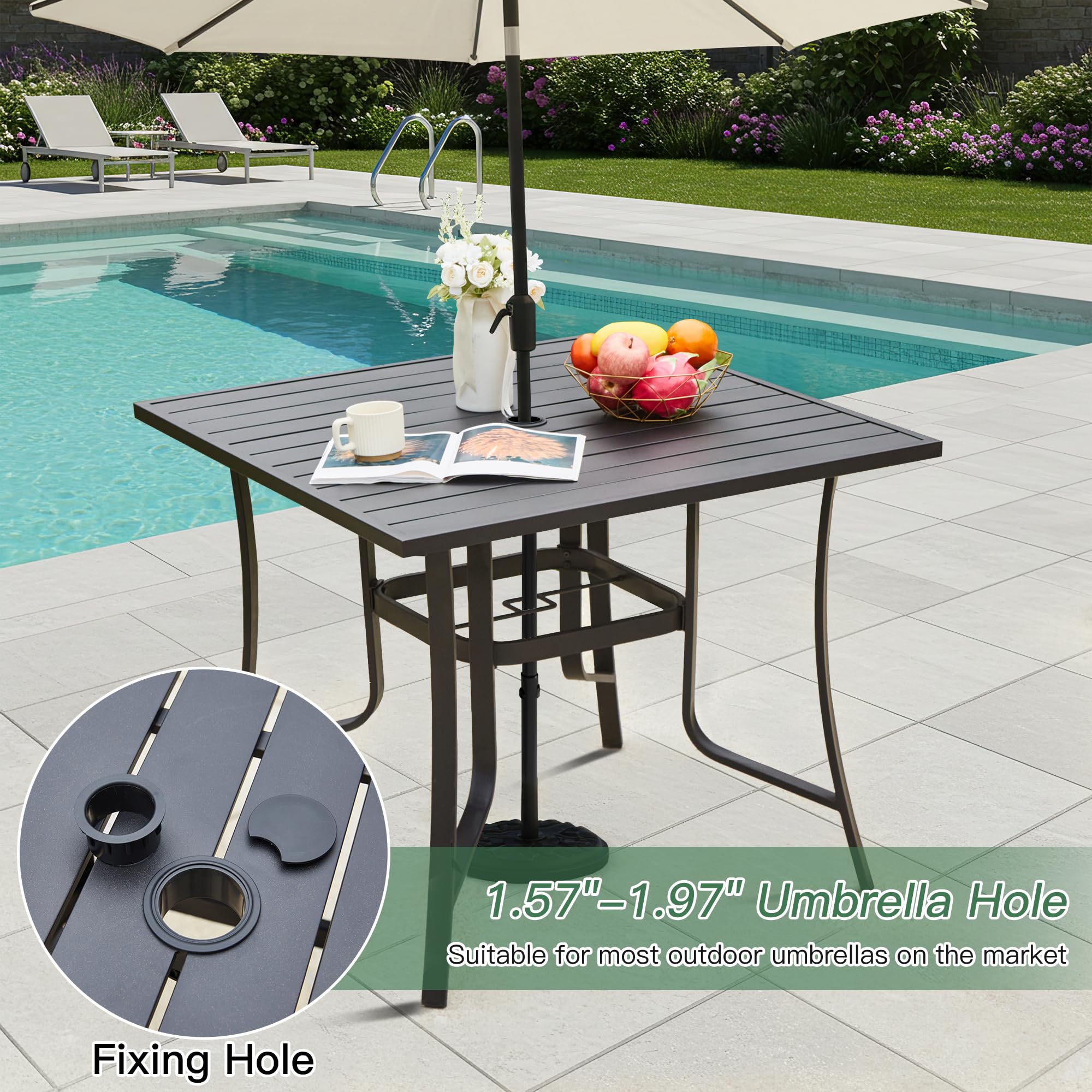 5-Piece Outdoor Patio Dining Set - Square Metal Table with 4 Textilene Chairs & Umbrella Hole - Perfect for Garden, Deck, Backyard, Balcony, Porch - Durable All-Weather Furniture for Entertaining & Relaxation