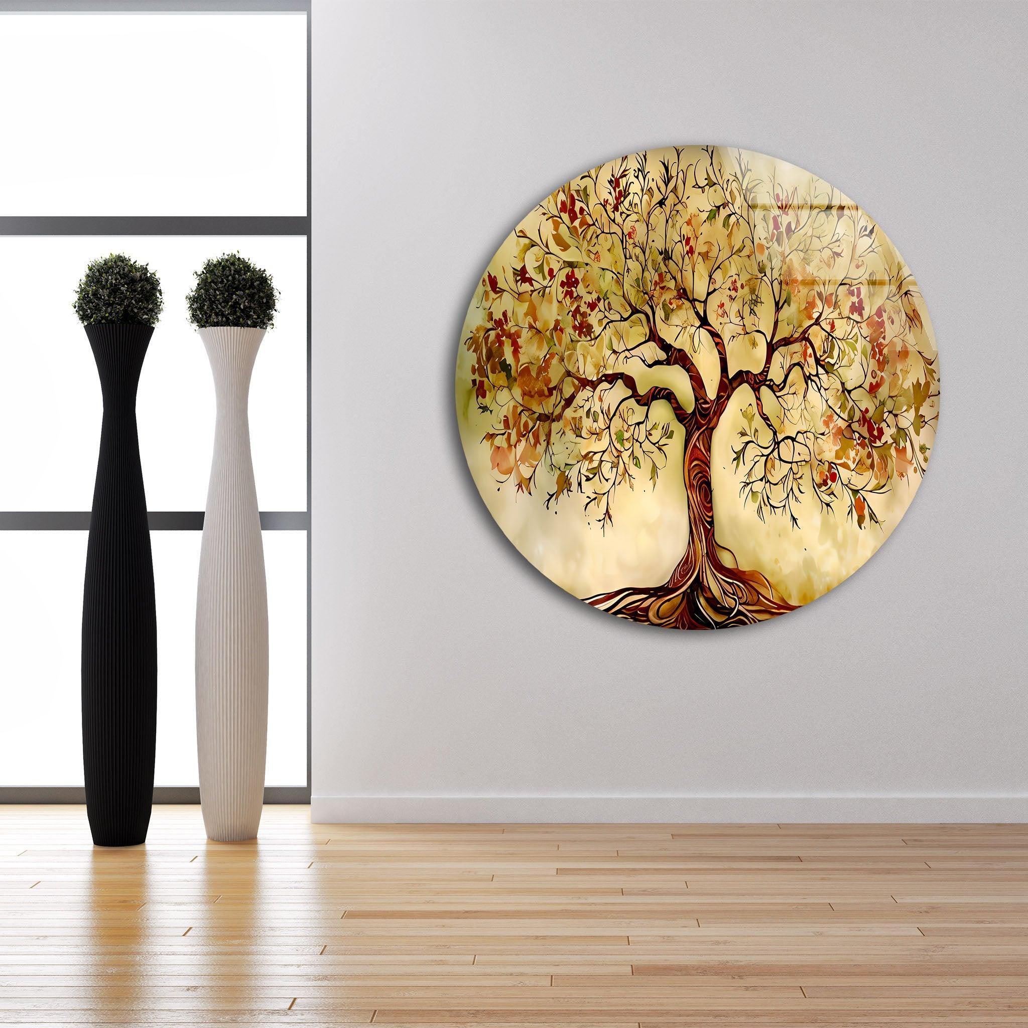 Elegant Beige Tree Glass Wall Art - Handmade Modern Home Decor for Living Room, Bedroom & Office - Perfect Gift for Housewarming & Holidays