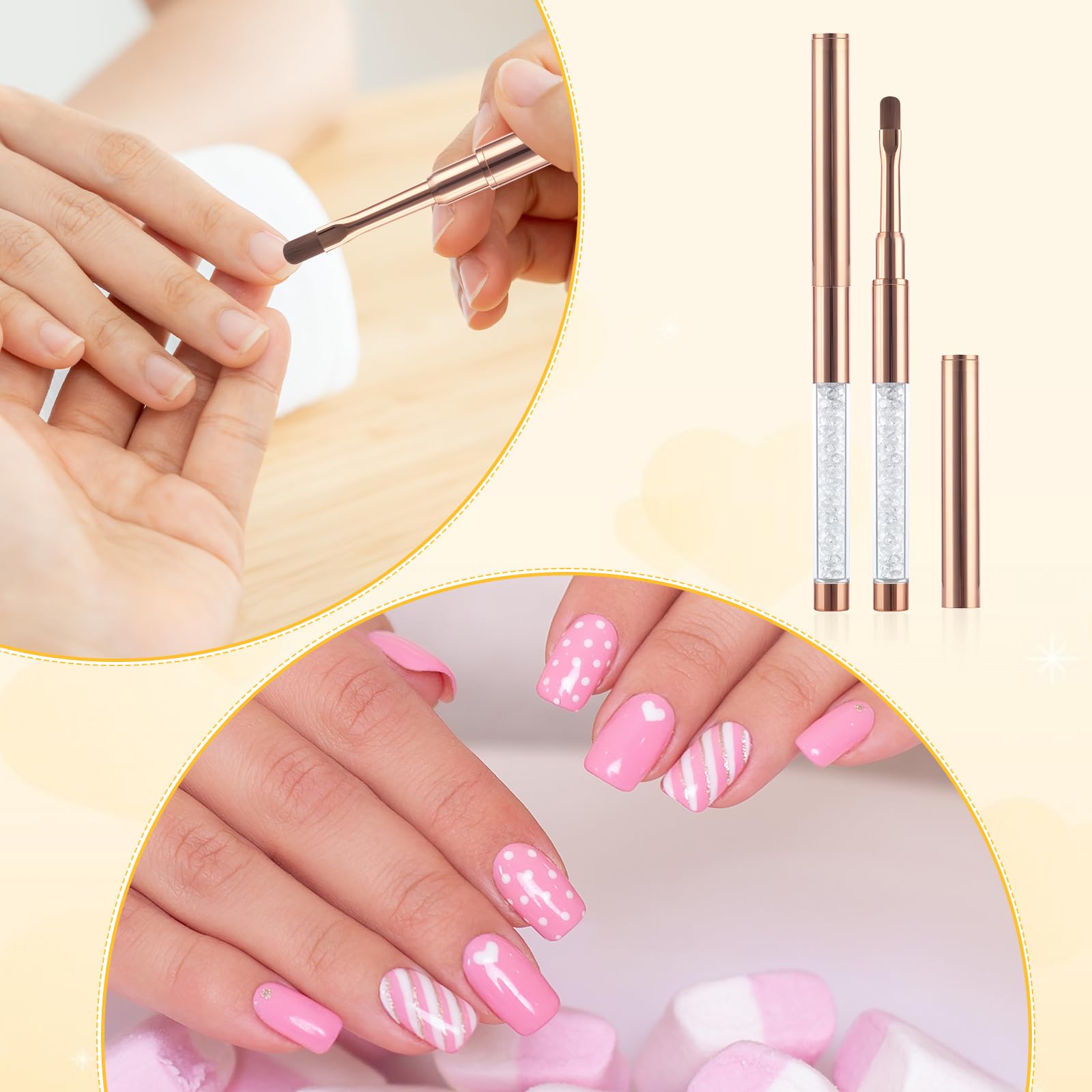 2 Pcs Professional Oval Nail Art Brushes - Rhinestone Handle Gel Nail Polish Brushes for Builder Gel, French Nail Design & Manicure | Perfect for DIY Nail Art, Salon & Home Use