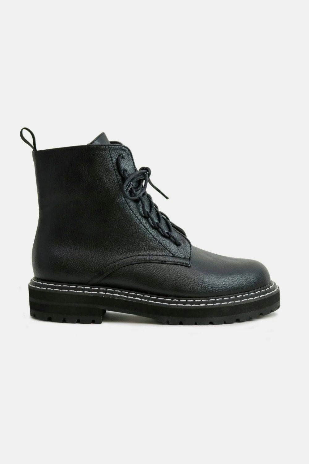 Beast Fashion Women's Faux Leather Combat Boots with Lace-Up & Side Zipper - Stylish Ankle Booties for Casual Outfits, Night Out & Fall Fashion