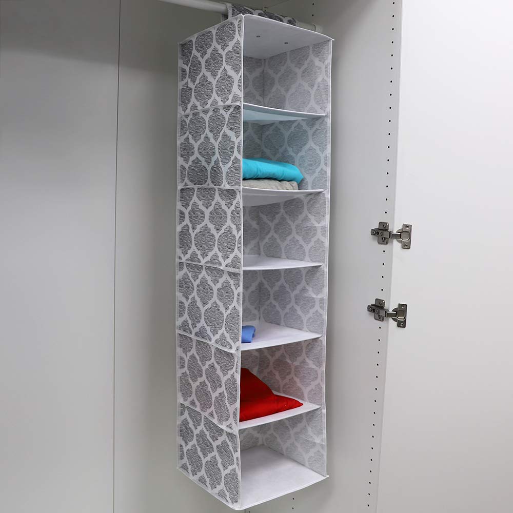 Home Basics Arabesque Non-Woven Closet Storage Organizer - 2 Pack, 6 Shelf Hanging Wardrobe Organizer for Clothes, Shoes & Accessories | Perfect for Bedroom, Closet & Dorm Organization