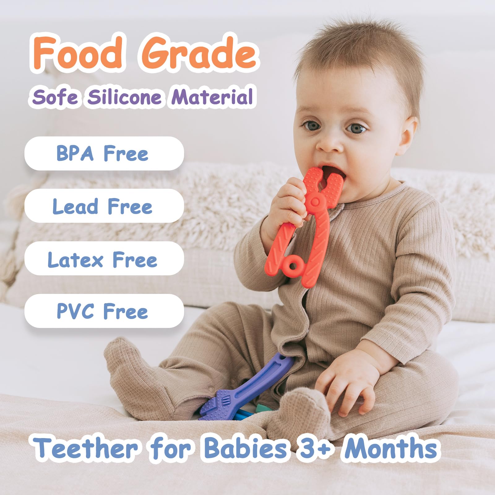 **Organic Silicone Baby Teething Toys for Infants 3-24 Months - BPA-Free, Freezable Chew Toys for Soothing Sore Gums - 4-Piece Set for Boys & Girls - Perfect for Home, Travel & Daycare Gifts**