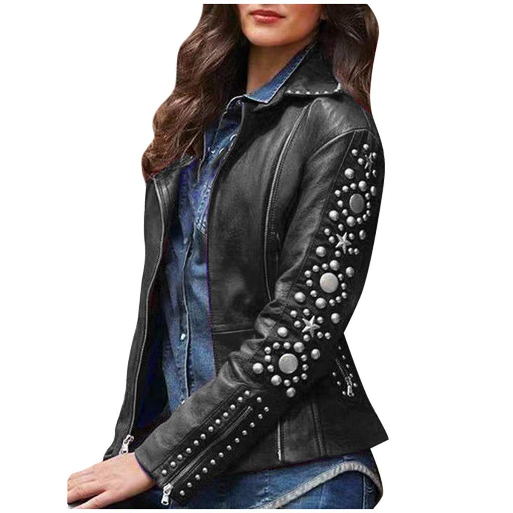 Women's Vintage PU Leather Moto Biker Jacket with Zip Pockets - Stylish Short Coat for Autumn & Spring | Perfect for Motorcycle Riding, Casual Outfits, and Night Out