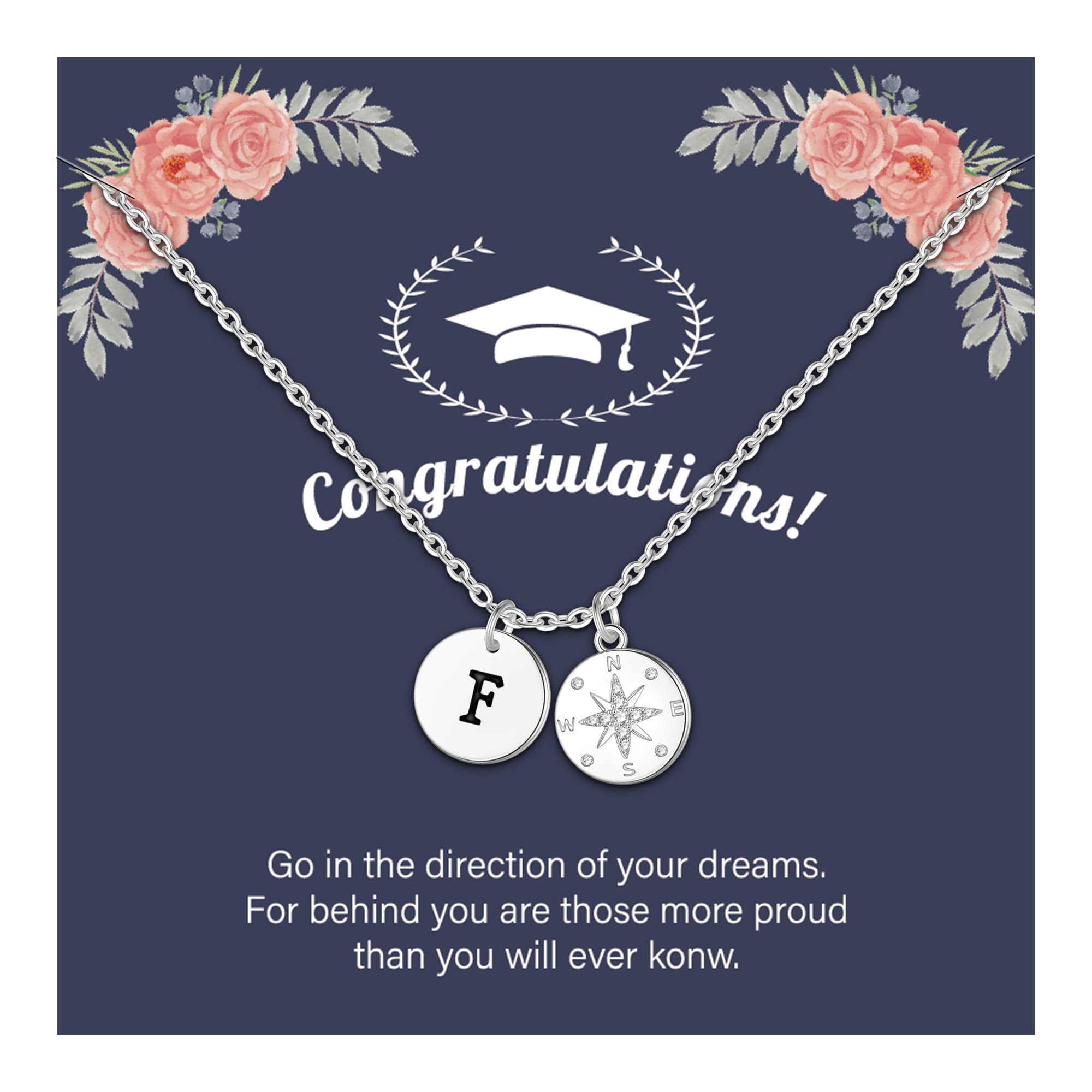 GLIVEOR Sterling Silver Compass Necklace - Personalized Graduation Gift for Her, High School & College Senior Jewelry - Perfect for Commencement, Birthday & Special Occasions