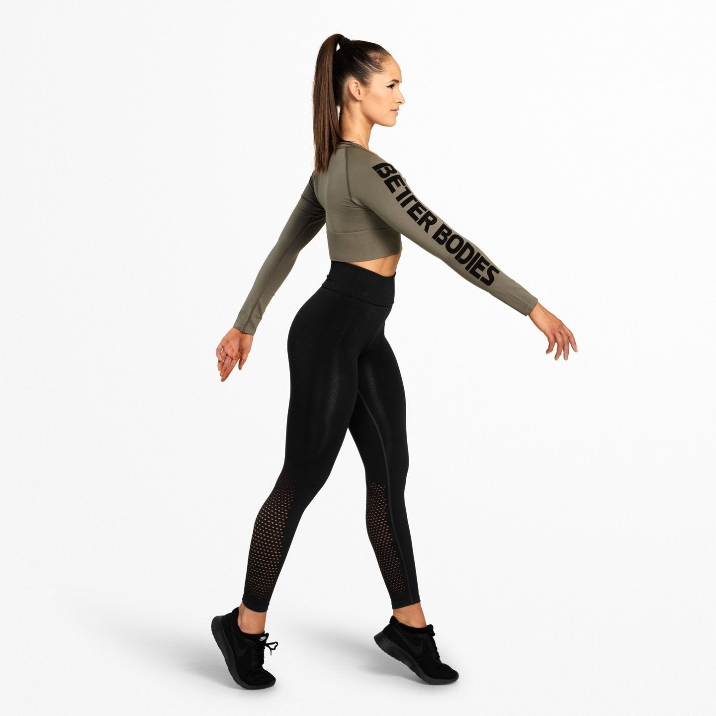 Better Bodies Bowery Cropped Long Sleeve Shirt in Wash Green - Women's Athletic Workout Top for Yoga, Running & Gym