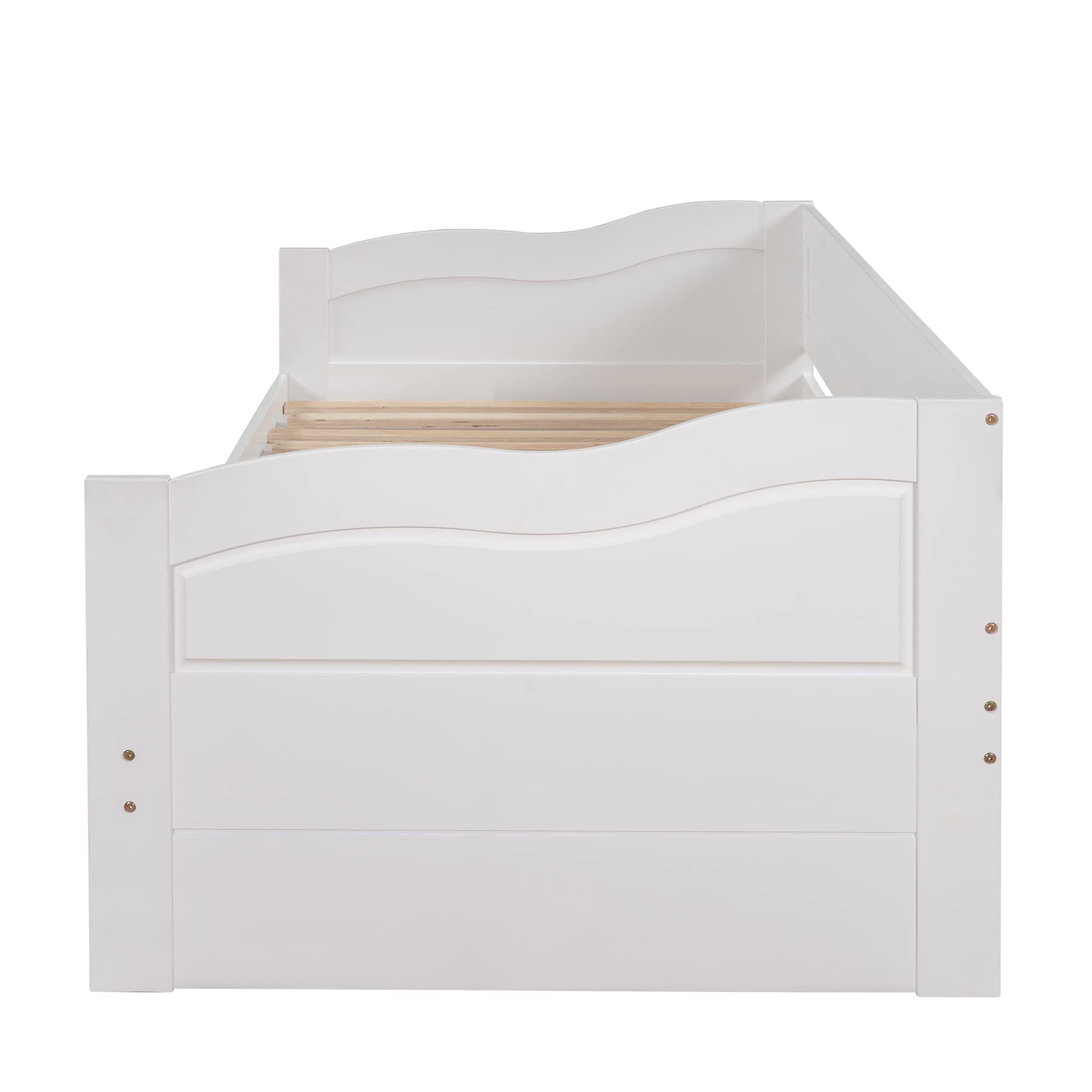 Extendable Twin Daybed with Trundle and Storage Drawers - White Wooden Sofa Bed Frame (No Box Spring Needed) - Perfect for Guest Rooms, Small Spaces & Dorm Rooms