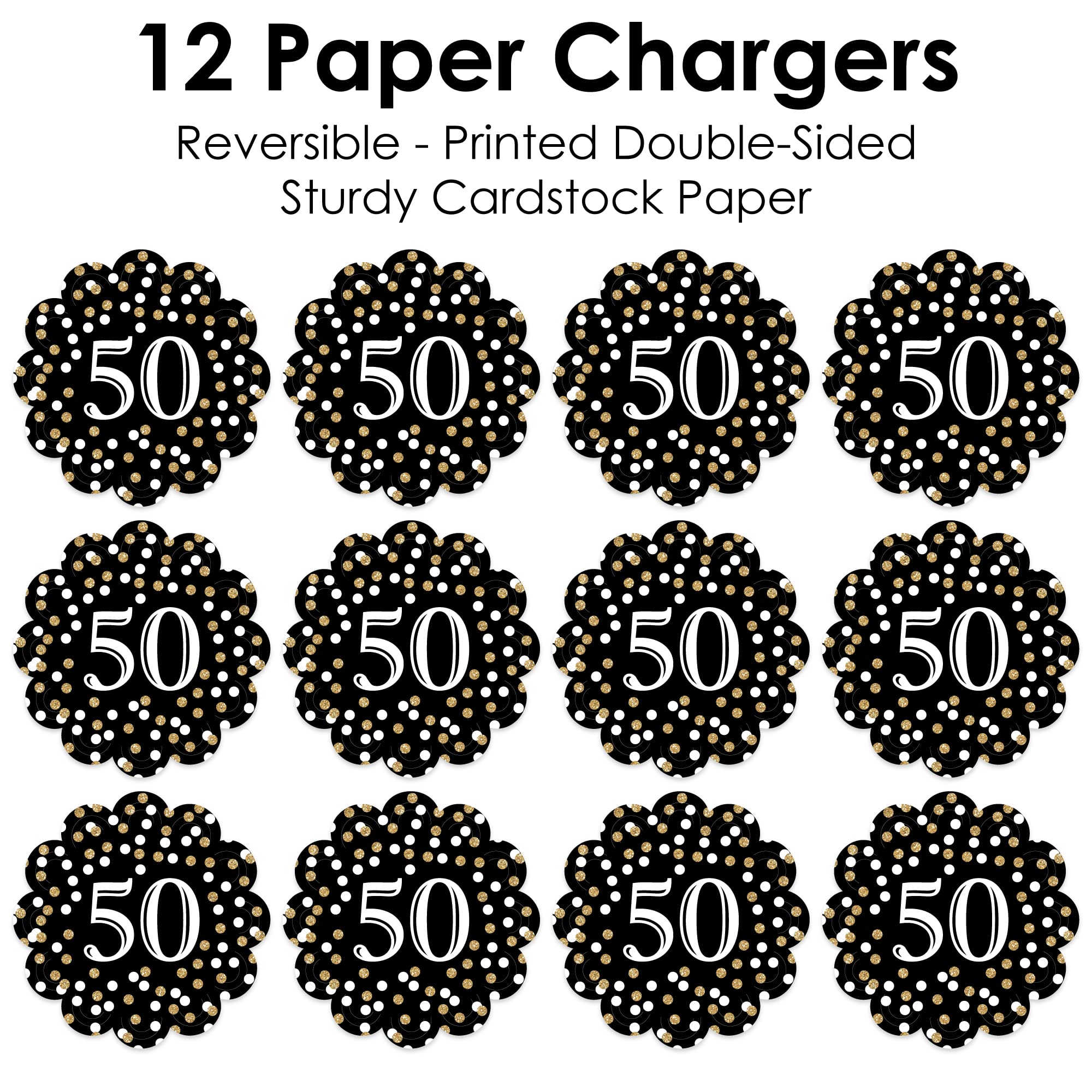 Big Dot of Happiness Gold 50th Birthday Party Decorations - Round Table Paper Chargers - Set of 12 Place Settings for Elegant Adult Celebrations & Milestone Events