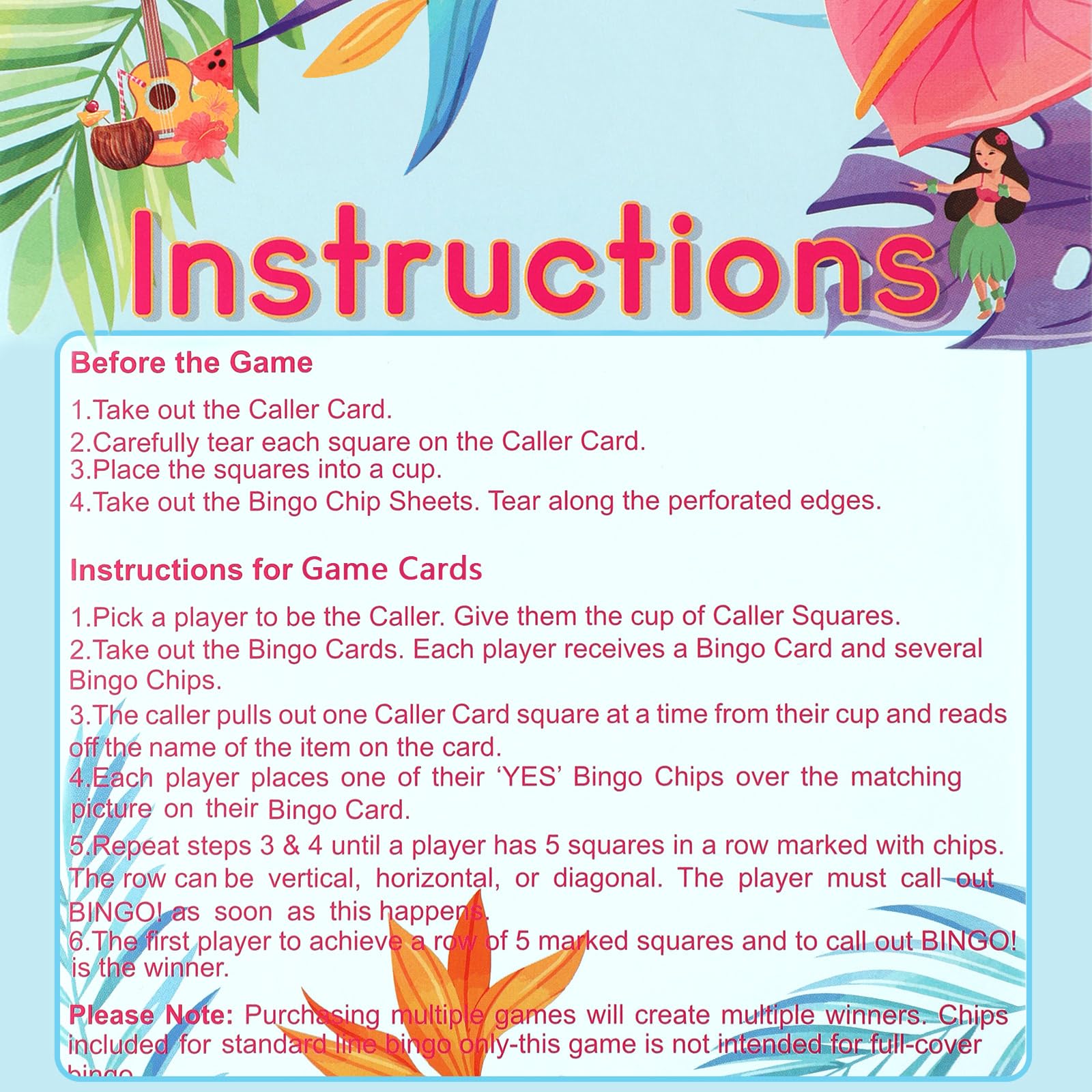 JULMELON Hawaiian Game Cards - 32 Players Tropical Summer Party Game Set for Beach Luau, Pool Party & Family Gatherings - Fun Outdoor & Indoor Activity Supplies
