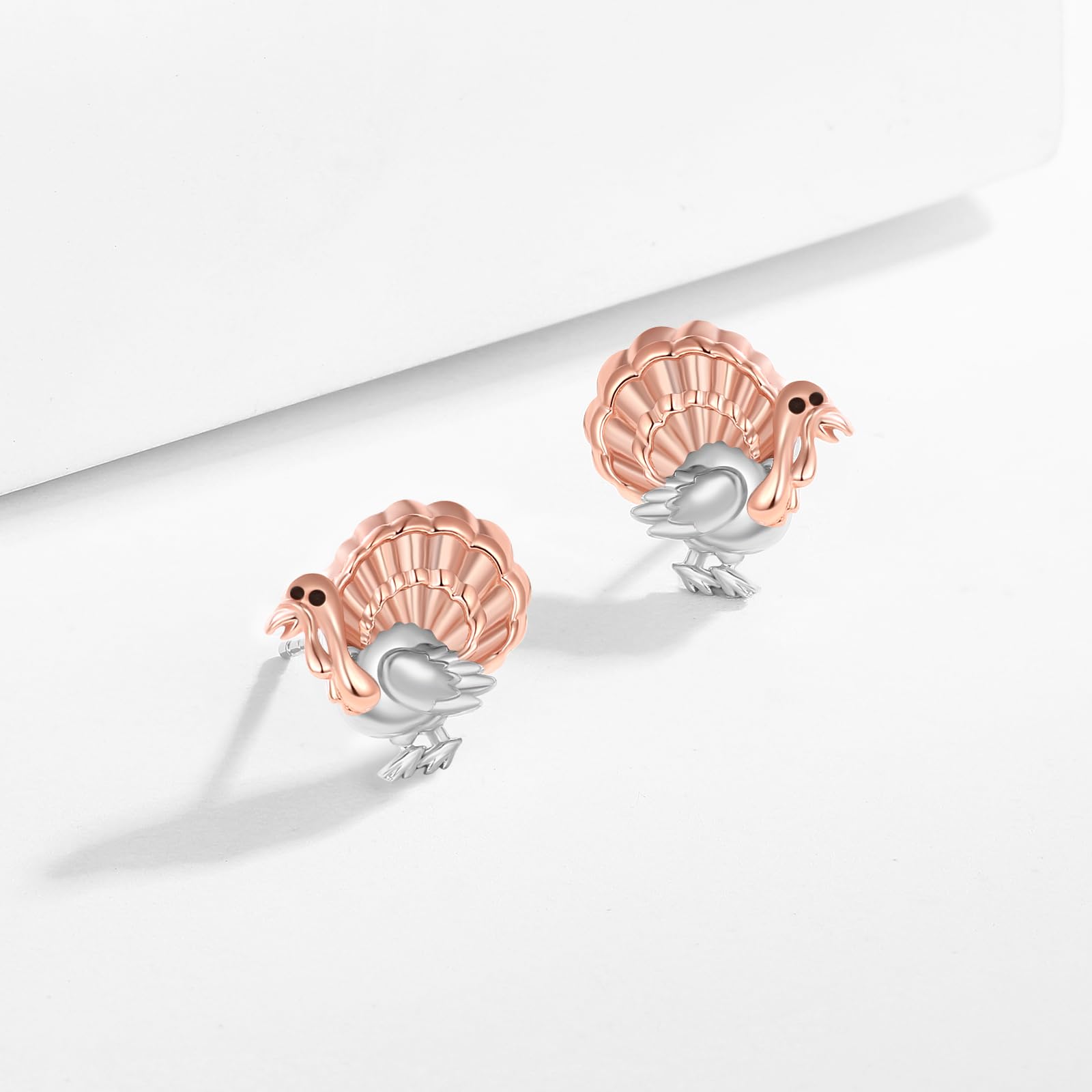 925 Sterling Silver Thanksgiving Turkey Earrings for Women | Rose Gold Stud Earrings | Hypoallergenic Jewelry | Perfect for Holiday Parties, Family Gatherings & Festive Outfits
