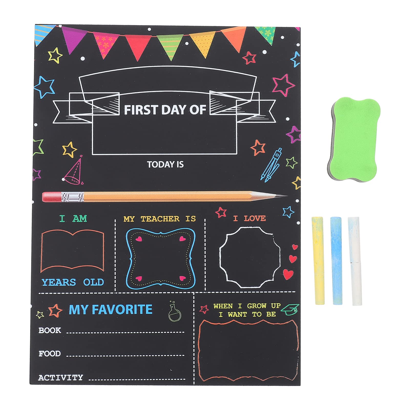 STOBOK Kids Chalkboard Sign Set - 1 Pack Fun School Chalk Board for First Day of School, Classroom Decor, Children's Learning Accessories | Perfect for Back to School, Birthday Parties & Home Decor