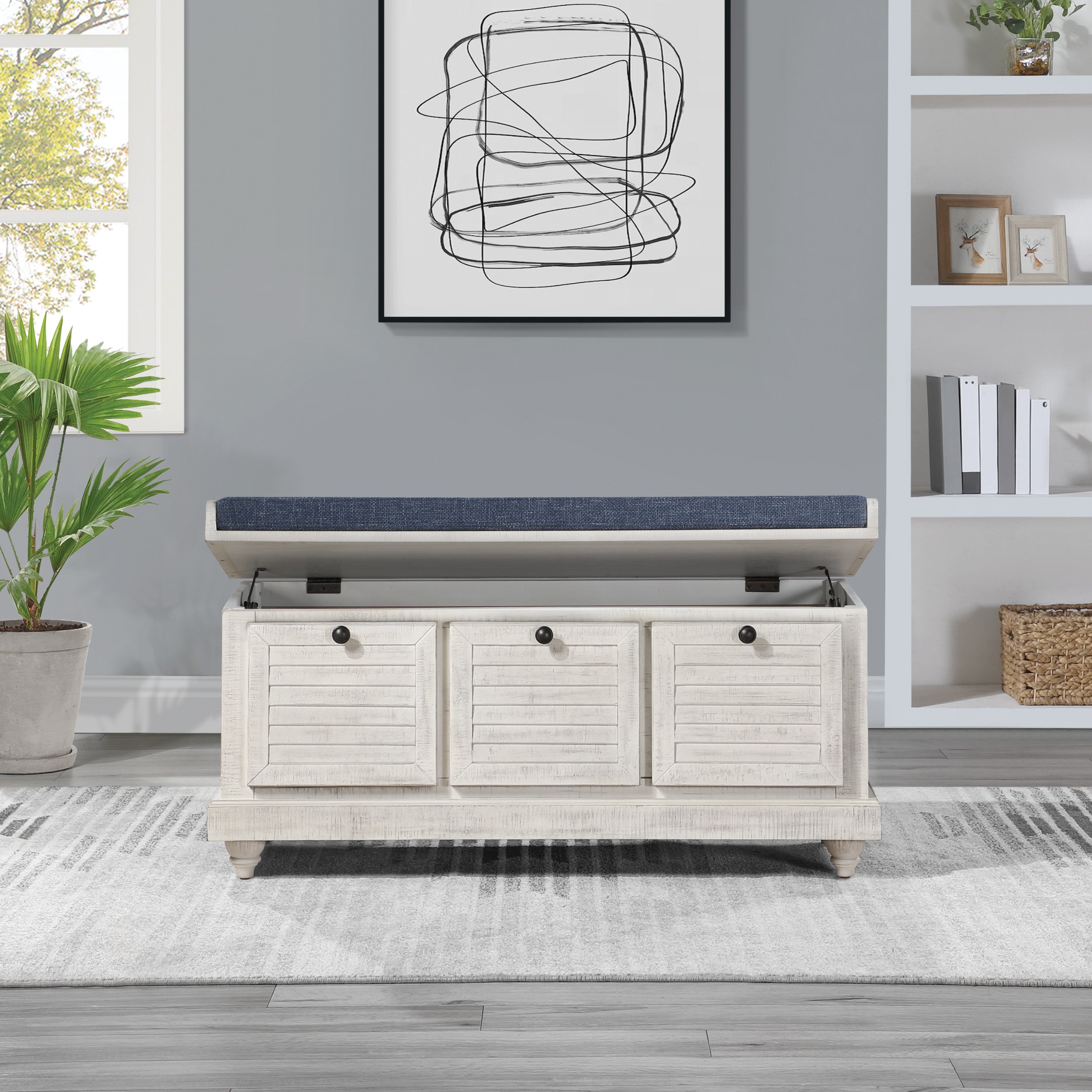 Office Star OSP Designs Dover Storage Bench with Seat - 2-Tier Organizer for Entryway, Living Room & Bedroom - Durable Fabric & Wood Frame for Home Storage Solutions [DOV]